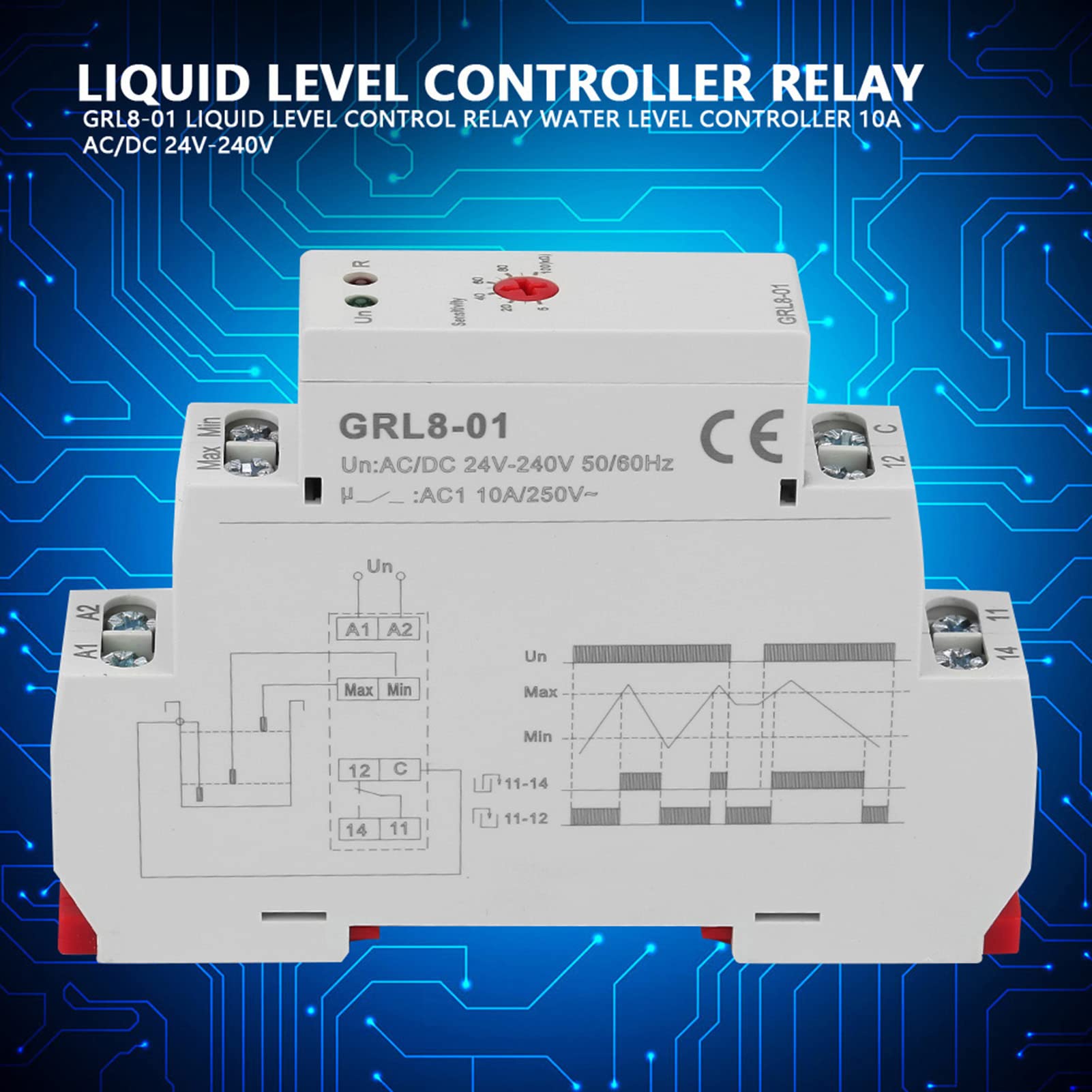 Respicefinem GRL8-01 Liquid Level Sensor Relay Advanced 2 Level Control for Accurate Water Management 10A AC DC 24-240V Easy DIN Rail Mounting