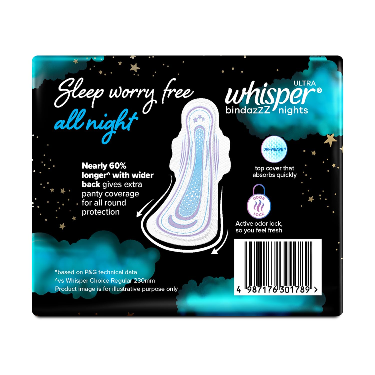 Whisper Bindazzz Nights 16 XXL+ Sanitary Pads, Upto 0% Leaks All Night Long, For Very Heavy Flow, Nearly 60% Longer with Wider Back, Active odor lock so you feel fresh, Disposable Wrapper 11 71OTGeMRVEL. SL1500