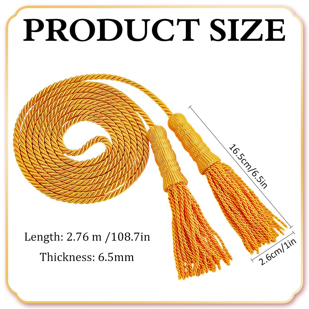 MAYJOYDIY Cordoncino intrecciato dorato, 2,76 m, con nappe, cordoncino decorativo intrecciato in poliestere e seta, per tende, drappeggio, per esterni, casa, interni