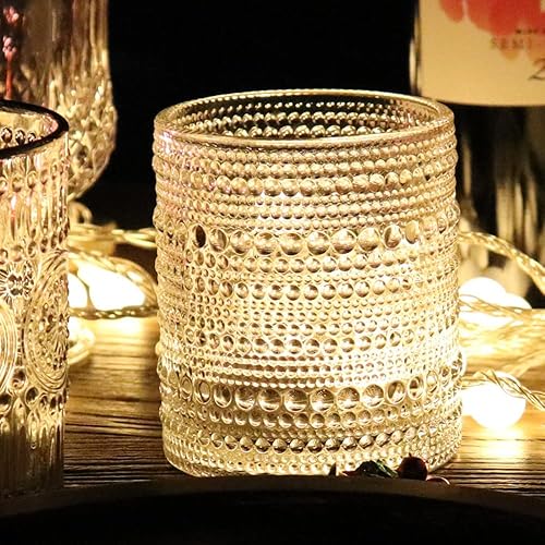 Miniatura 6 de Bandesun Vasos de agua románticos, juego de 6 vasos de 12 onzas con forma de hobnail para beber, juego de cristalería vintage en relieve para