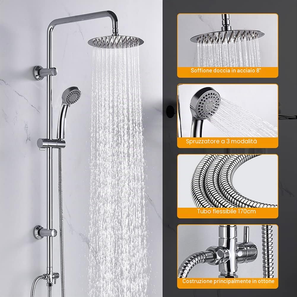 Ibergrif M20702 Sistema Docce con Deviatore, Colonna Doccia Senza Rubinetto, Cromo, Argento