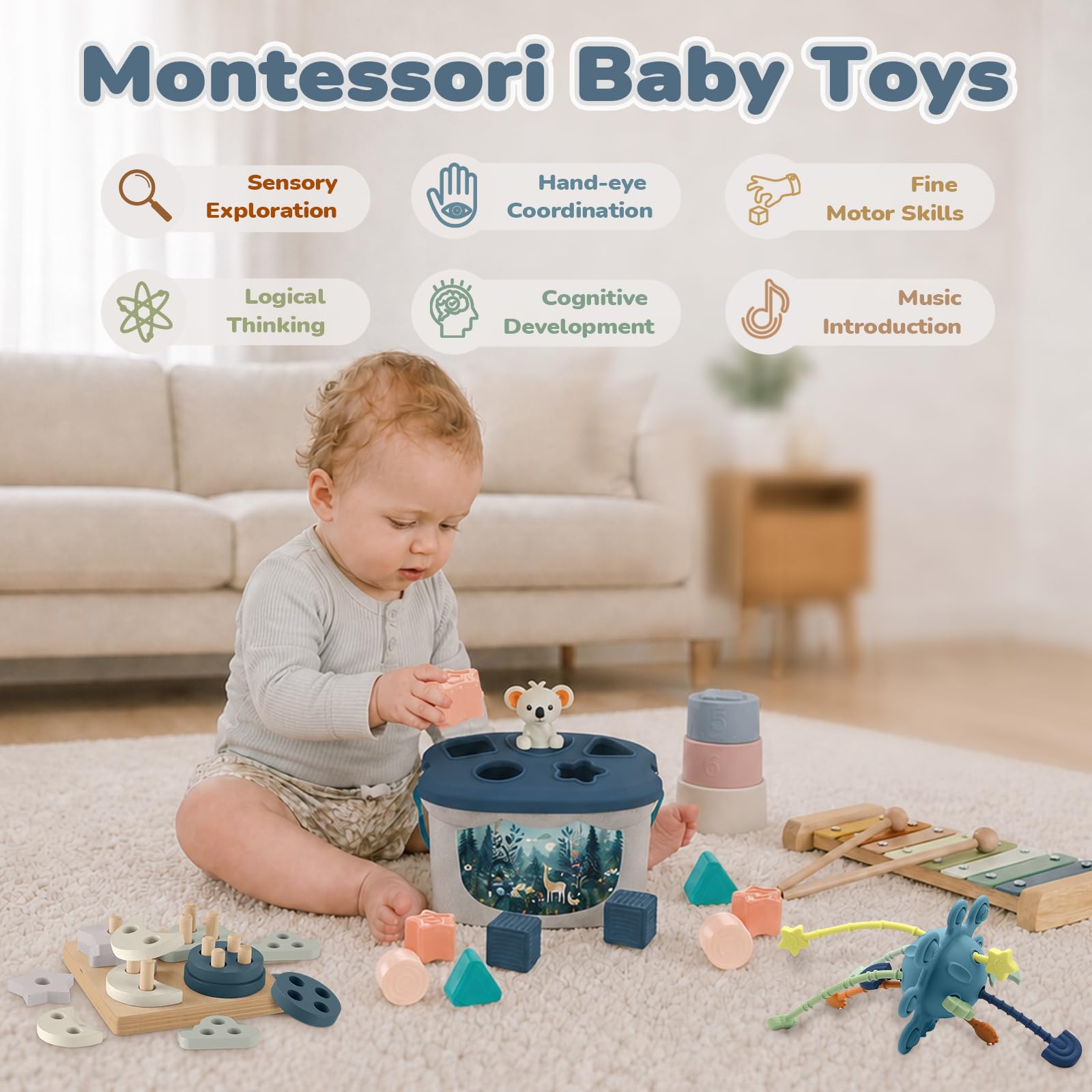 Giochi Montessori 6 Mesi a 1 Anno, Giochi Sensoriali Neonato 6-9-12 Mesi