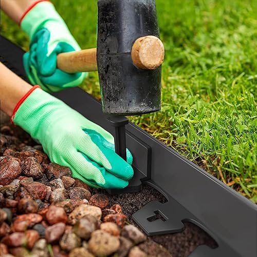 Miniatura 5 de Vodaland - Borde de jardín sin excavación, bordes para bordes rectos, curvados o de 90 grados, polietileno de alta densidad duradero con 24 estacas
