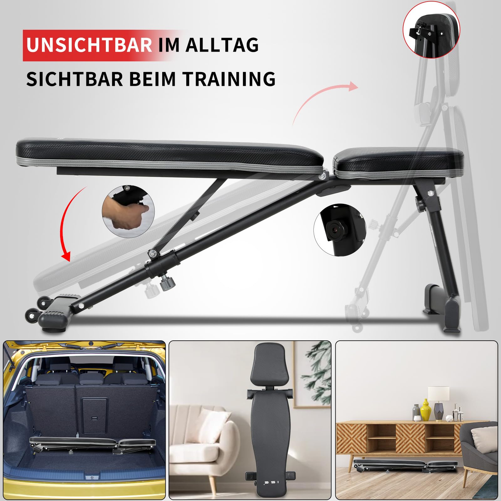 ISE Vergrößerte Hantelbank Klappbar Multifunktion Schrägbank mit 6-Fach Verstellbarer Rückenlehne Bankdrücken, Trainingsbank für Ganzkörper-Workout, Fitnessbank für zu Hause SY-5021