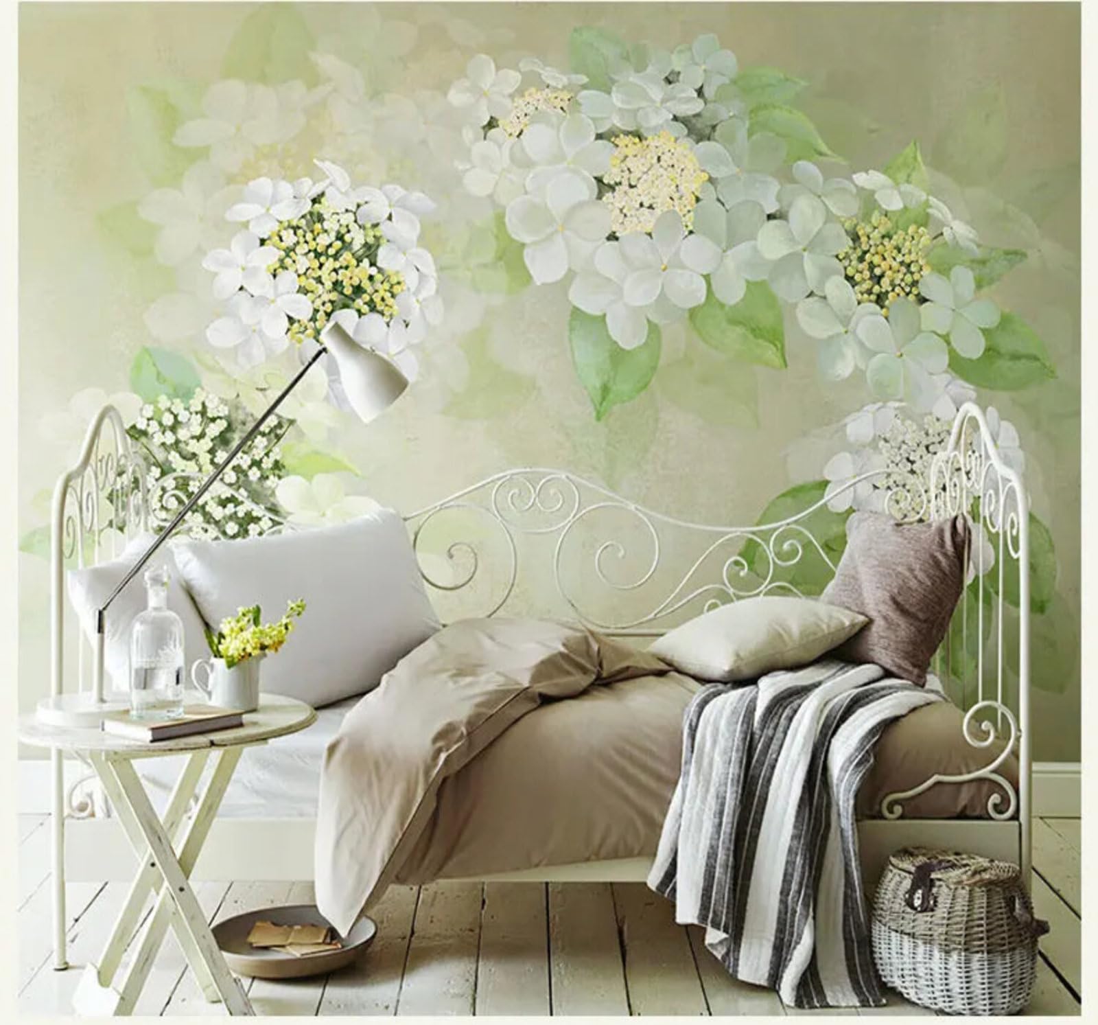 Fresh Beautiful Hand Drawn Green Flowers 3D Wallpaper Easy Install Feature Office Living Room Sofa Bedroom TV Background Wall Decoration-400cm×280cm