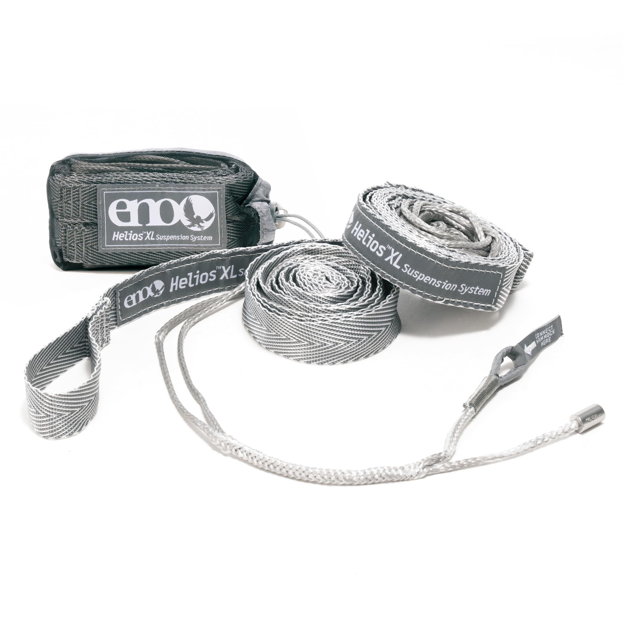 Eno Grey Eagles Nest Outfitters Helios Xl Ultralight Hammock Straps Suspension System With Storage Bag, 300 Lb Capacity, 13'5" X 1"