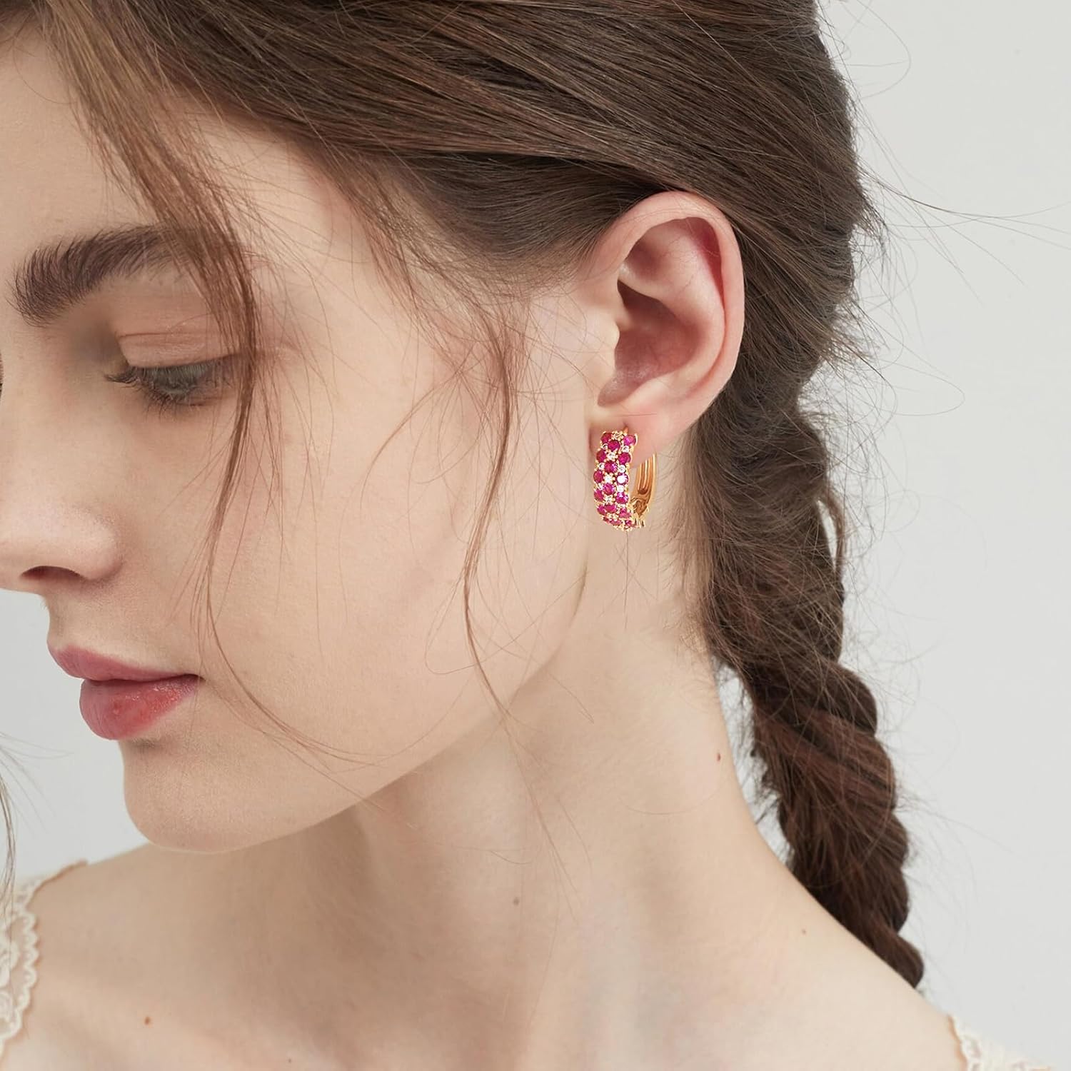 Gold Huggie Hoop Earrings 14K Gold Plated Dainty Chunky Thick Hoop Diamond Cubic Zriconia Inlay Sleeper Tiny Delicate Boho Beach Simple Hypoallergenic Jewelry Gift for Her - Image 2