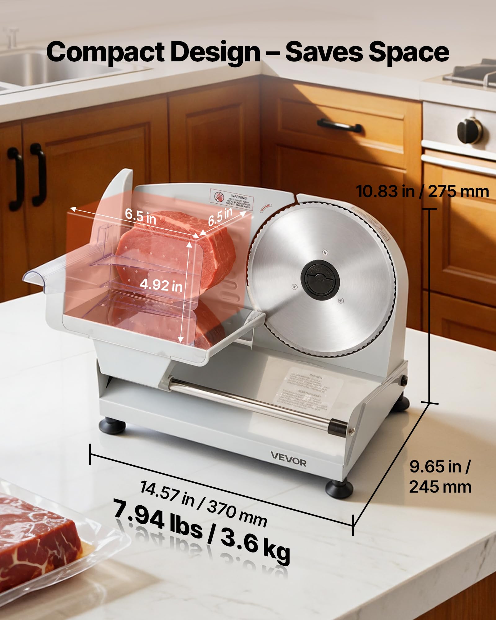 VEVOR Fleischschneidemaschine 200 W, Elektrische Aufschnittmaschine mit 190-mm-SUS420-Klinge, 0–1 mm Schnittdicke, Allesschneider für Gefrorenes Fleisch, Schinken, Baguette und Steak