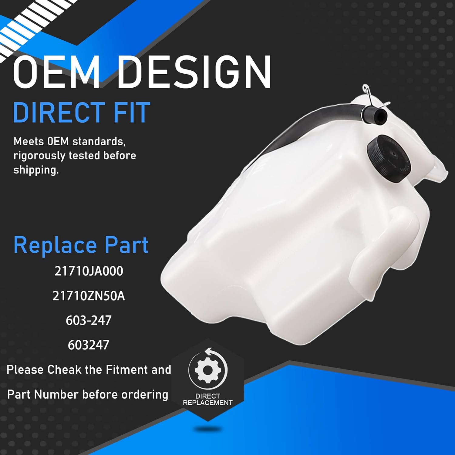 Engine Radiator Coolant Expansion Reservoir Tank with Cap & Hose Compatible with 2007-2013 Nissan Altima 2013 Altima Coupe 2009-2014 Maxima Replaces 603-247 21710JA000 21710ZN50A
