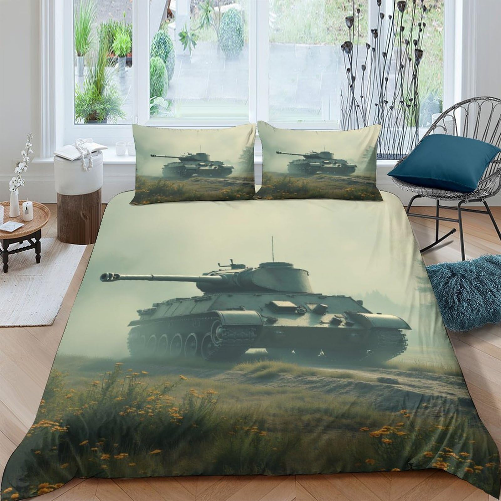 Ctjqhvkz Style-5 3D Printed Camouflage Tank Fitted Sheet Microfiber Soft Breathable Military Green Battlefield Bed Cover For Bedroom Dorm Mattress Decor Single（135X200cm）