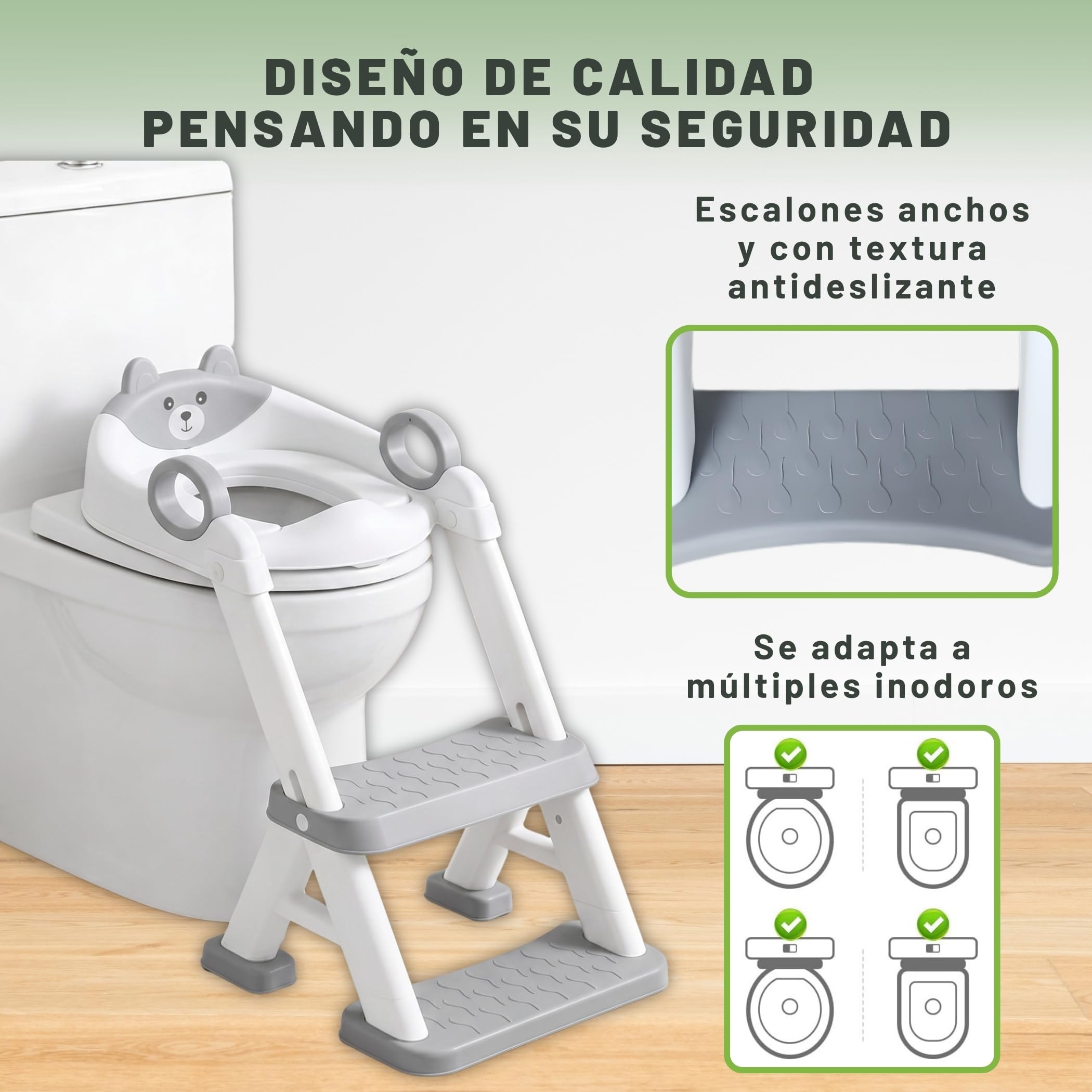 Adaptador WC Niños con Escalera Antideslizante, Asiento Adaptador para Inodoro Infantil con Escaleras Reforzadas y Cojín Desmontable, Plegable, Seguro y Estable, Entrenamiento para Dejar el Pañal