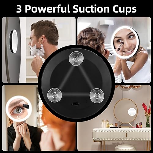 Miniatura 7 de Espejo de aumento iluminado 30X con ventosas, espejo de aumento pequeño recargable de 4 pulgadas, espejo de maquillaje con aumento de 30X, espejo de
