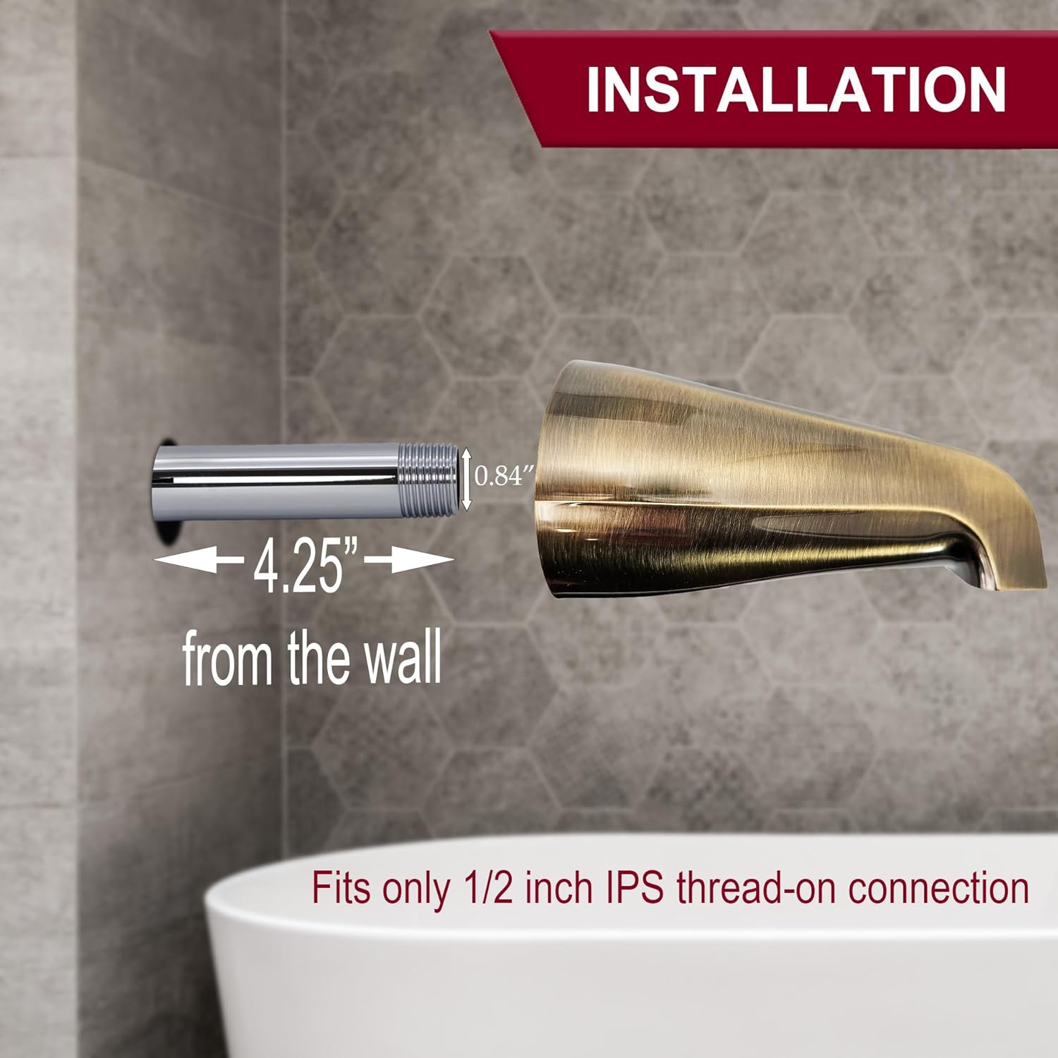 Westbrass E531-1F-06 5-1/4" Standard Front Connection Tub Spout, Antique Brass