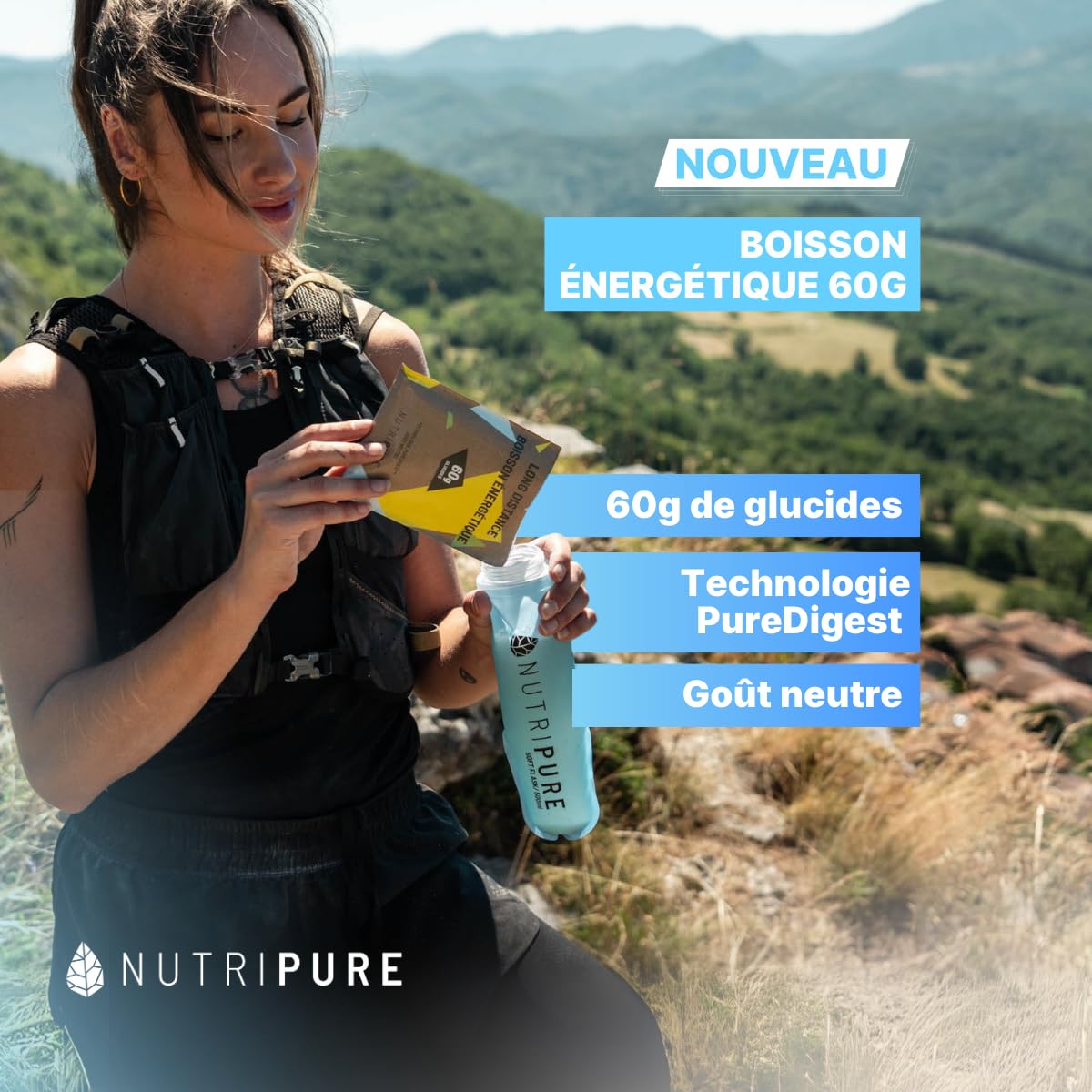 Boisson Énergétique Long Distance 60g – Formule experte pour les efforts >1h30 : 60g de glucides, BCAA, électrolytes pour performance et confort digestif