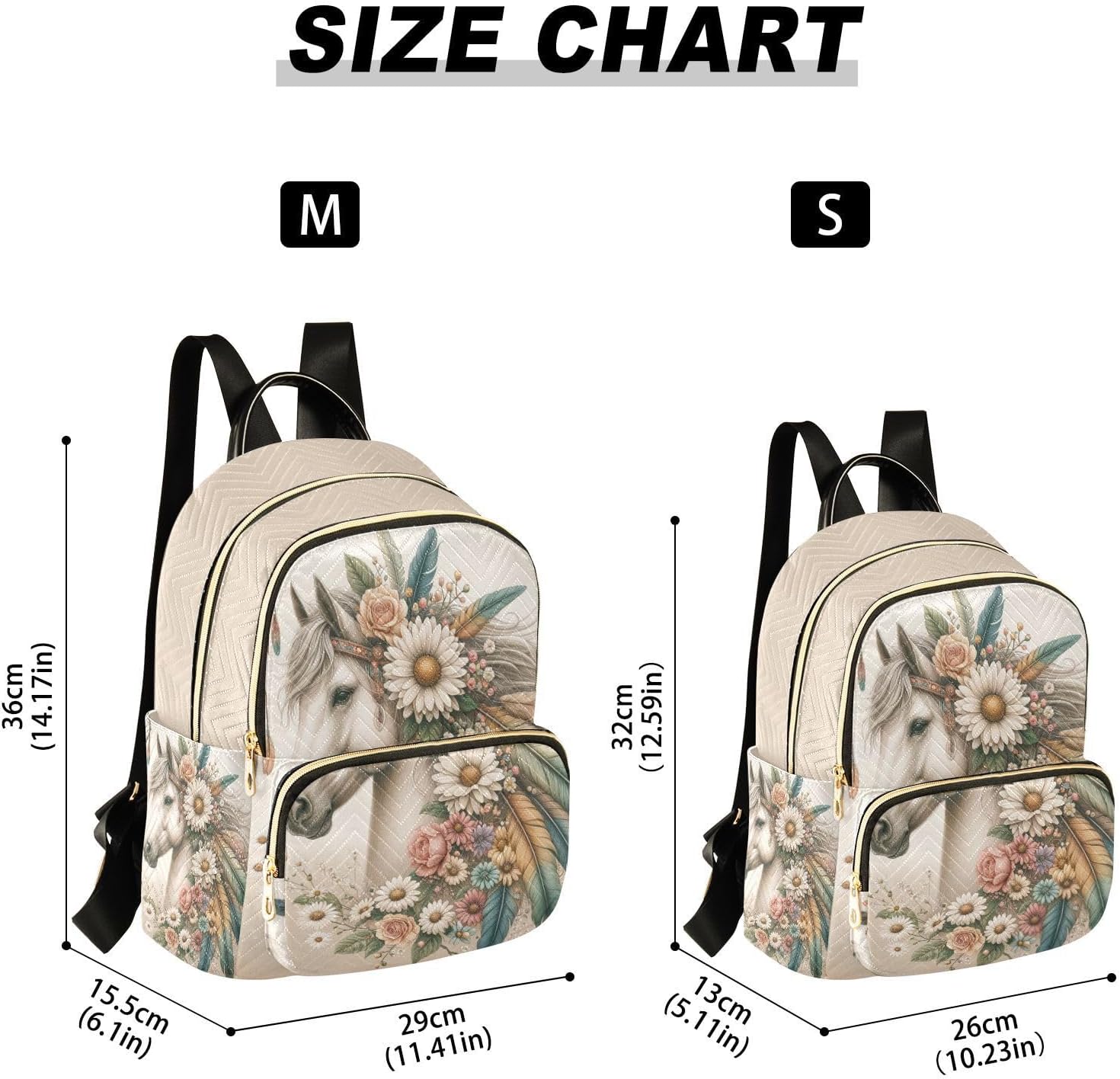 senya Horse Women Fashion Backpack Purse Horse Flowers Feathers Backpack Casual Lightweight Travel Shoulder Bag