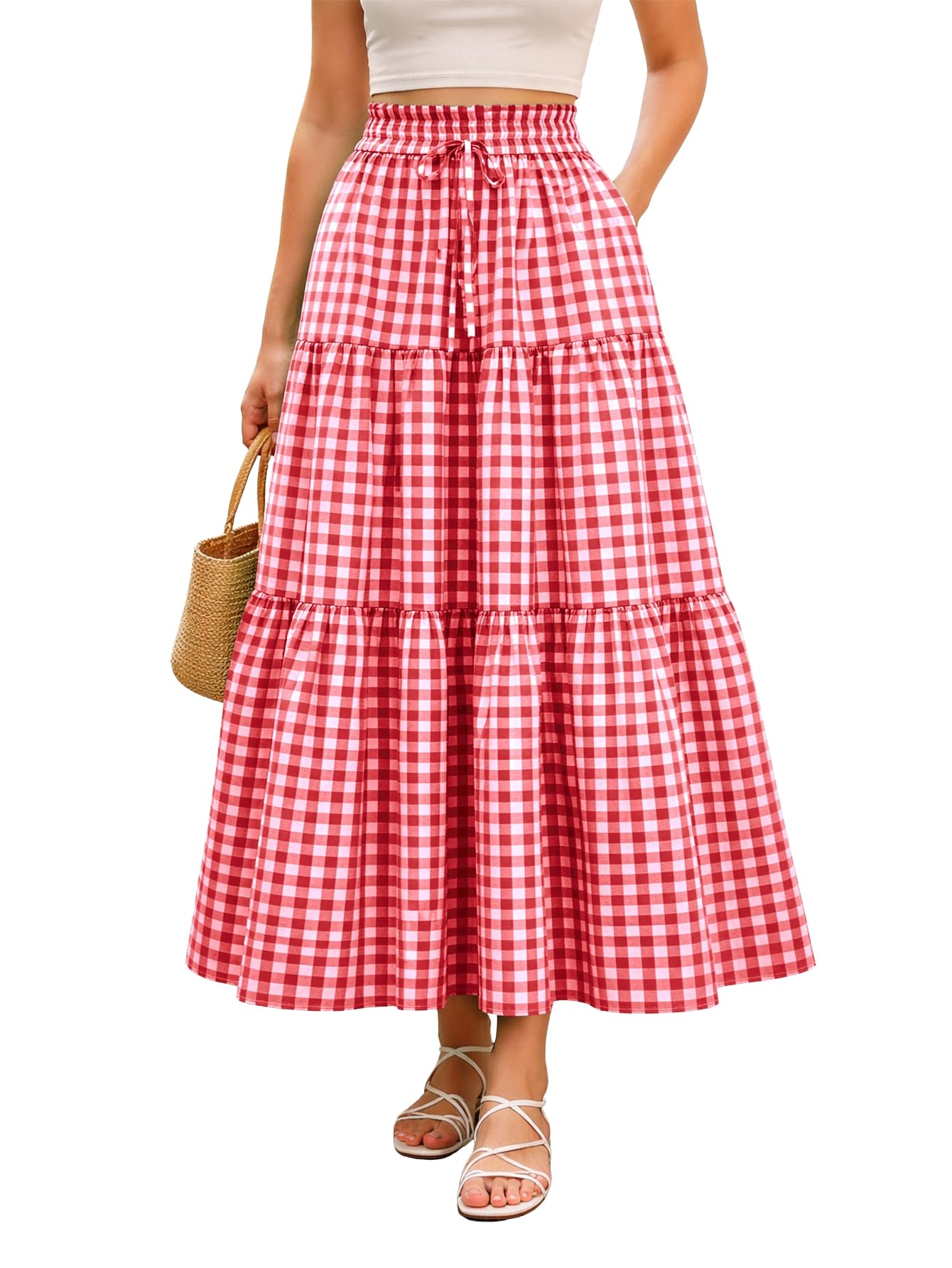 mulvari Solid Tiered Ruched Elastic Waist Skirt for Women's & Girl's-picture-20