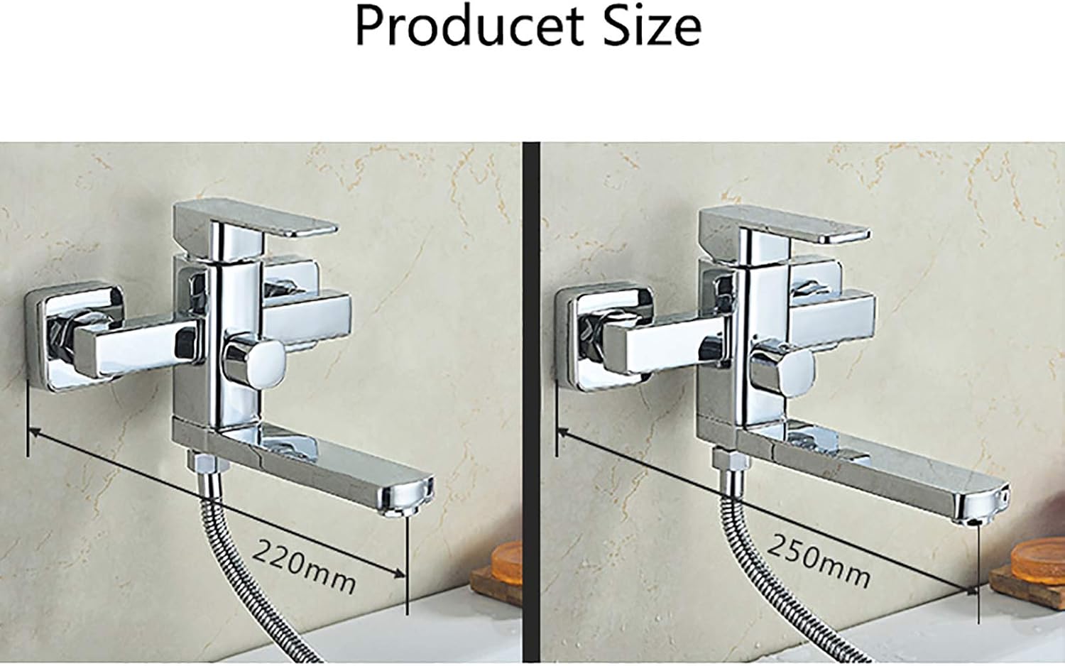 Tub Faucet Chrome Bathtub Faucet with Handheld Shower, Rotatable Tub Filler Faucet Wall Mounted Tub Tap Single Handle Brass Filler Mixer Tap with Cold and Hot Water,22 cm