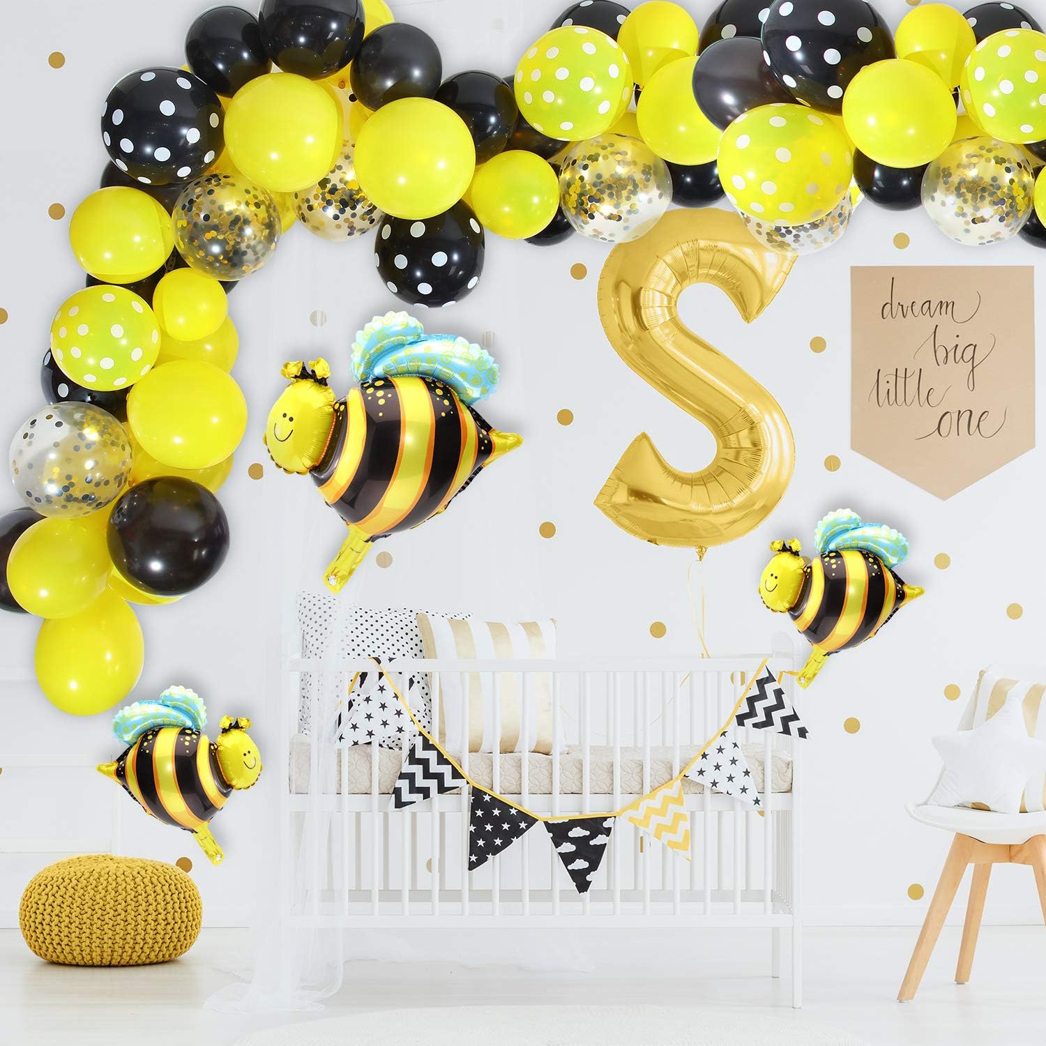 71 Pieces Bee Balloons Decor Kit Polka Black Yellow Dot Garland for Bee Birthday Party Decoration, Baby Shower, Honey Birthday Party Supplies