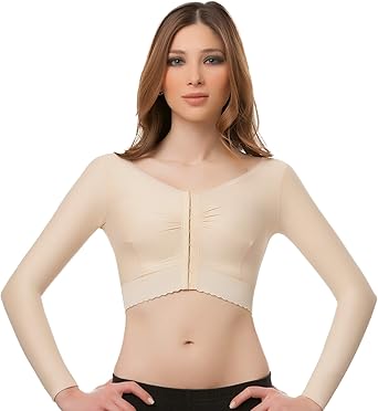 Isavela Womens Long Sleeve Breast Augmentation/Reduction Support Bra/Vest Underbust Length BoleroVS02-LS