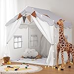 Besrey Kids Play Tent 2 in 1 with Padded Mat and Lights, Large Kids Playhouse with 2 Doors & 4 Windows, Indoor & Outdoor, Christmas Toddler Tent, 51 x35 x 51 (Purple)