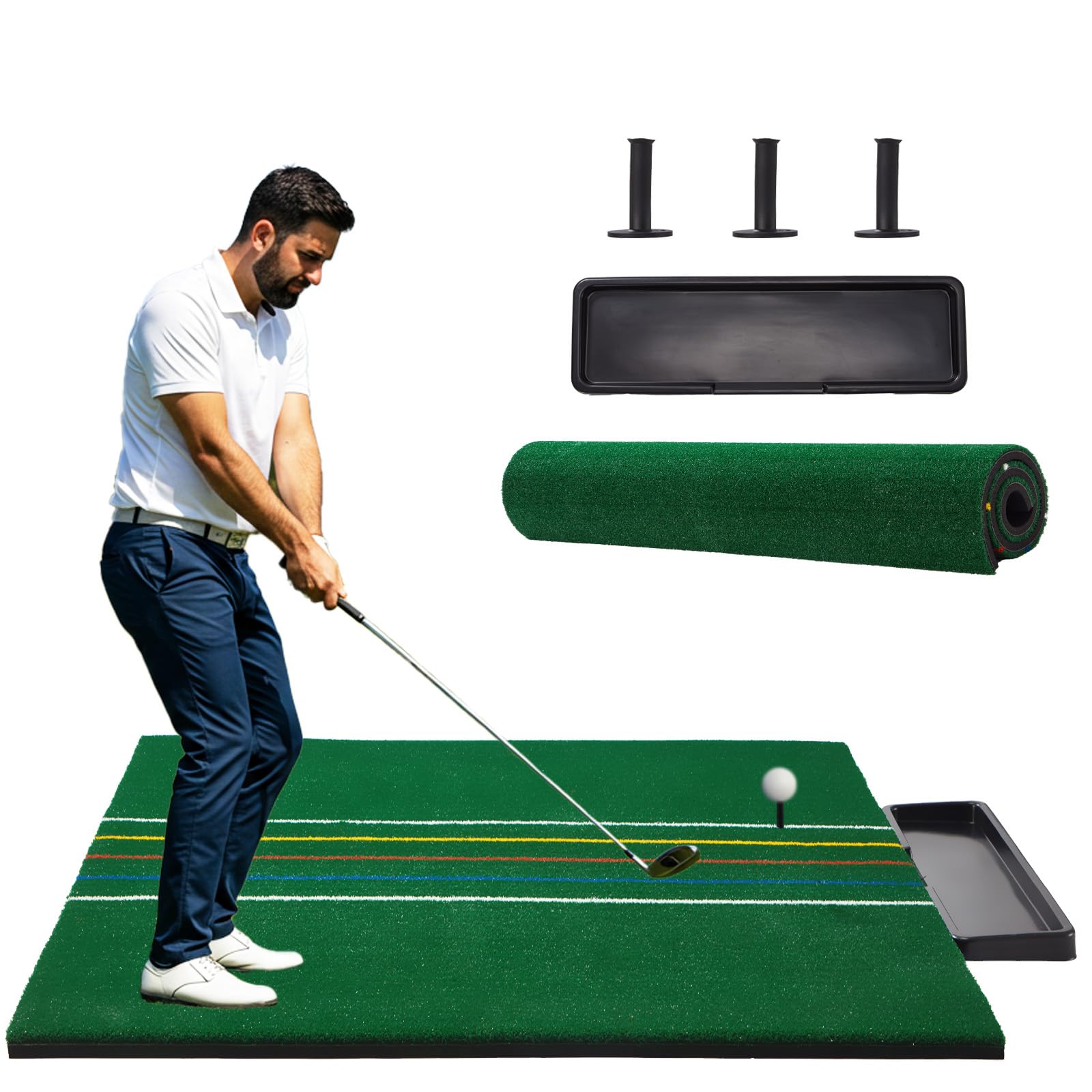 5×4/5×5FT Elite Golf Hitting Mats Professional Golf Mats Practice Outdoor Indoor, Golf Driving Turf Grass Matt Simulators for Home with 3 Tees and Tray
