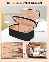 Vista 4 de Relavel Bolsa de maquillaje pequeña para mujer y niña, bolsa de maquillaje y brochas portátil de 2 capas, organizador de brochas de regalo de Navidad