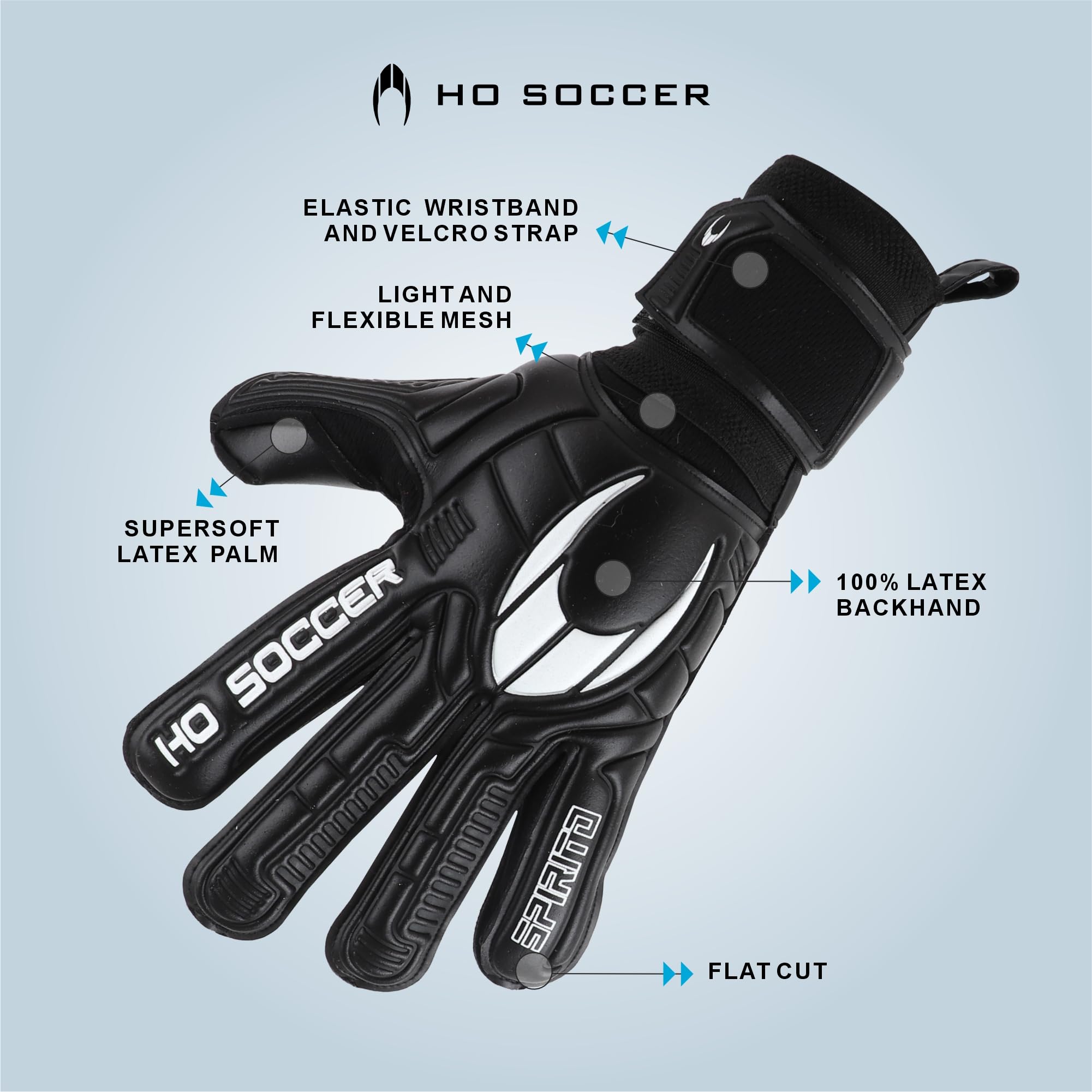 Ho Soccer Spirito Black Protek Flat, Guanti Portiere Gioventù Unisex
