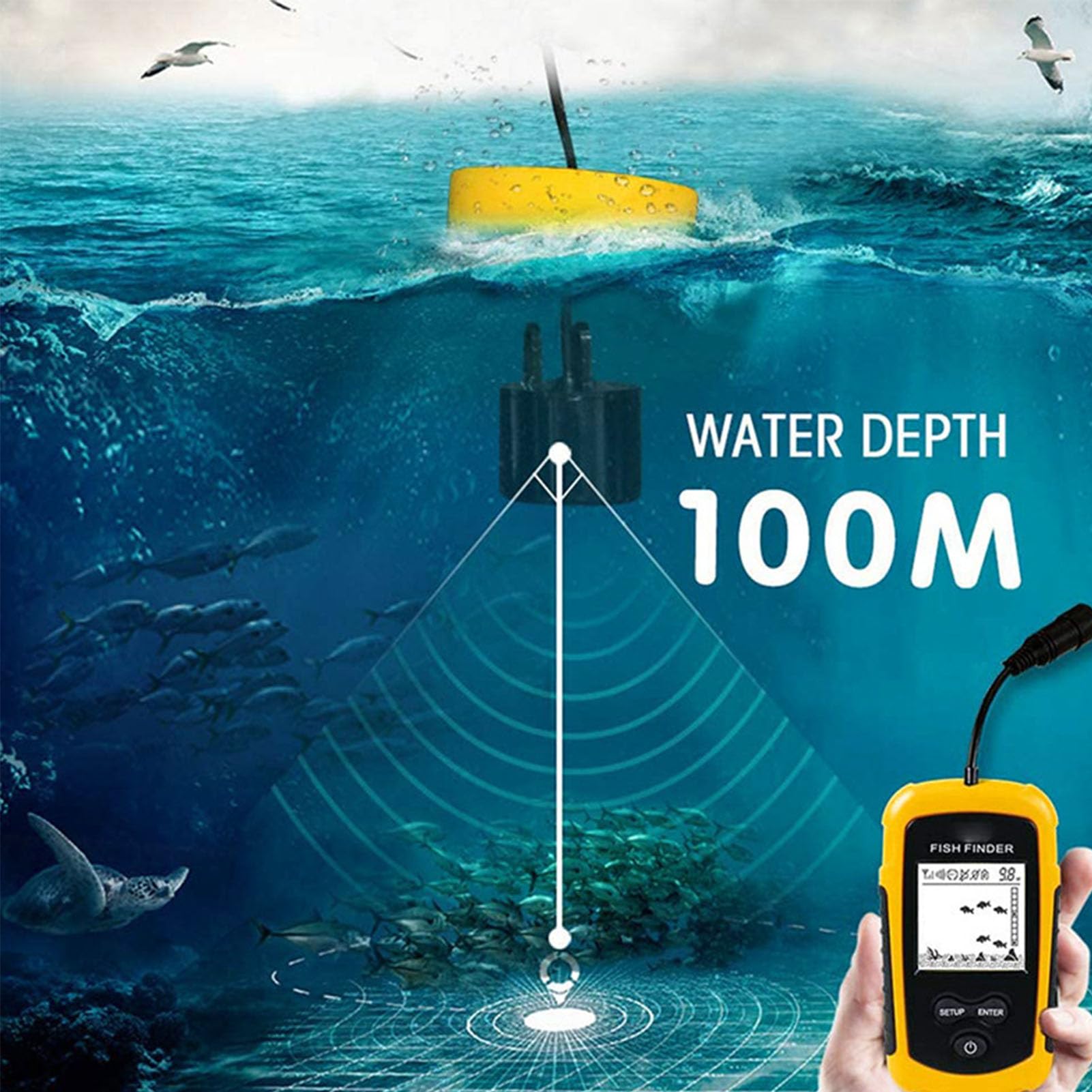 Kadimendium Ecoscandaglio Portatile per Pesci con Display LCD, Ecoscandaglio Portatile per gli Appassionati di Pesca