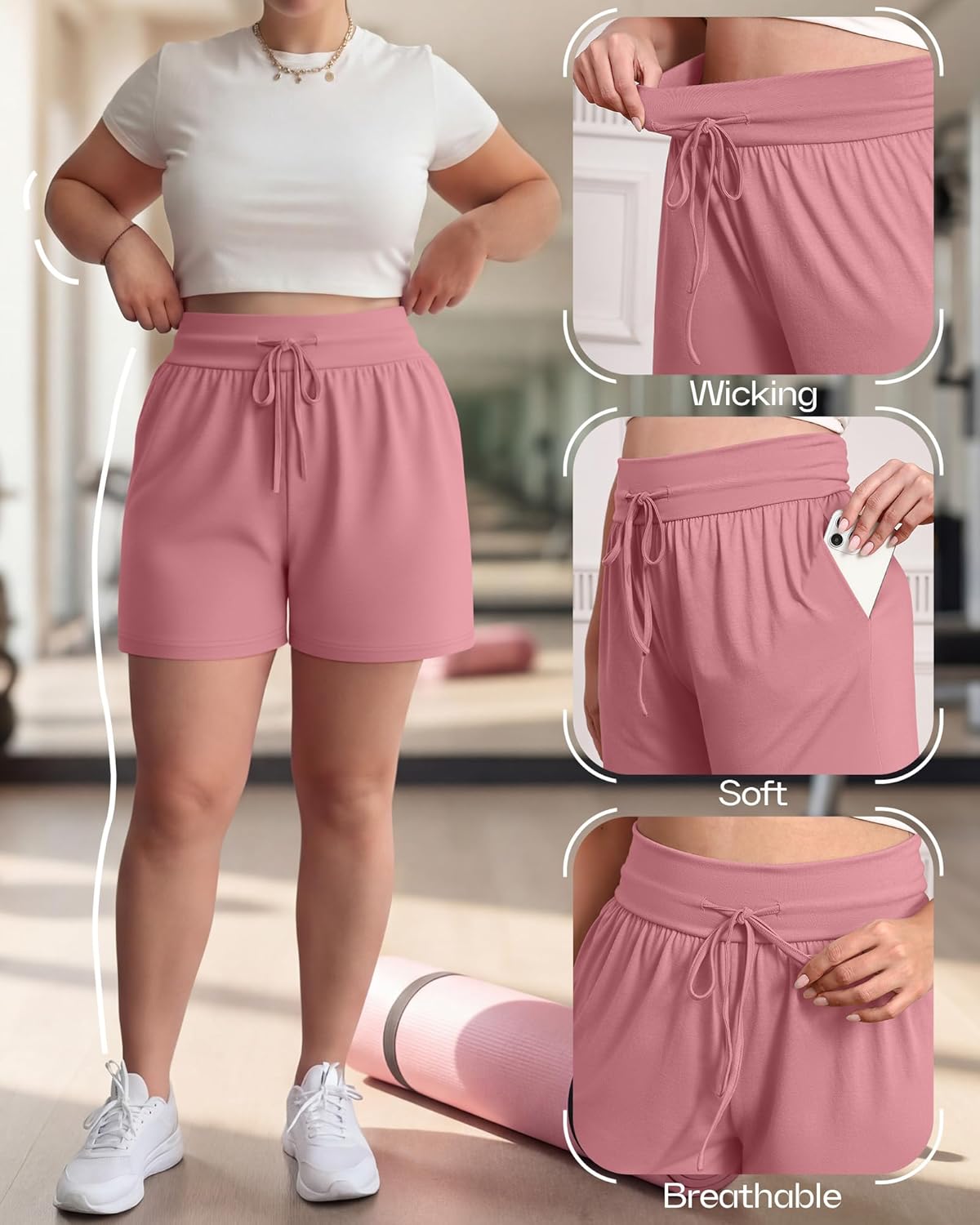 Neer 3 Pack Women's Plus Size Sweat Shorts, Drawstring Lounge Shorts Casual Summer Lightweight Soft Shorts with Pockets - Image 3