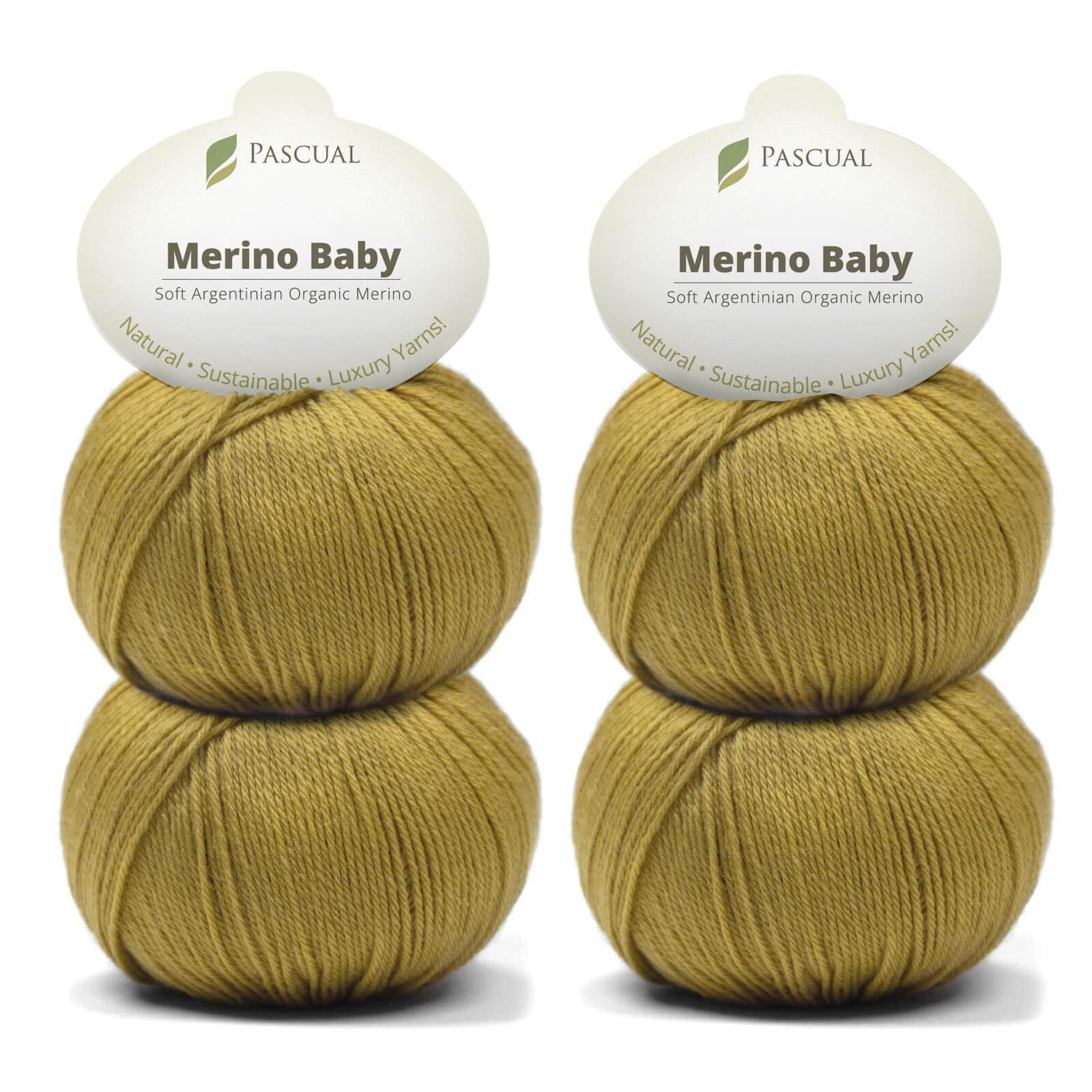 PASCUALI Merino Baby|Strickwolle aus 100% Schurwolle aus Merino, Merinowolle zum Stricken und Häkeln, SET: 4 Knäuel - 200 g, Farbe: Khaki 321