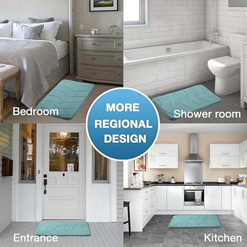 Vista 159 de Flamingo P Tapete de baño de espuma viscoelástica, extra largo, antideslizante, absorbente de agua, grueso, suave, lavable, 47 x 17 pulgadas