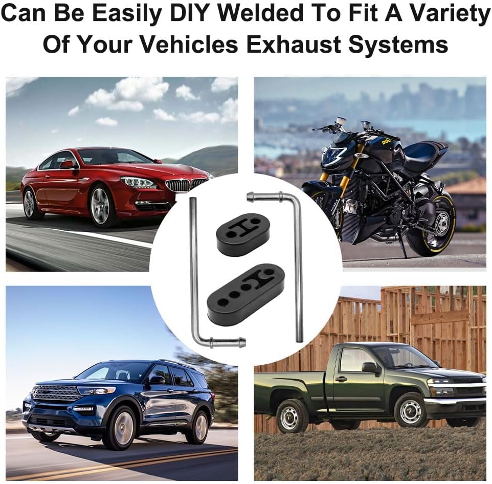 Rubber Exhaust Hanger Rod Set 4pcs Heavy Duty 9" 90° Hanger Steel Rods Mild Steel Zinc Coated Muffler Hanger 2 Hole 4 Hole Insulator Mount Car Automotive Replacement (Black-Hanger Steel)