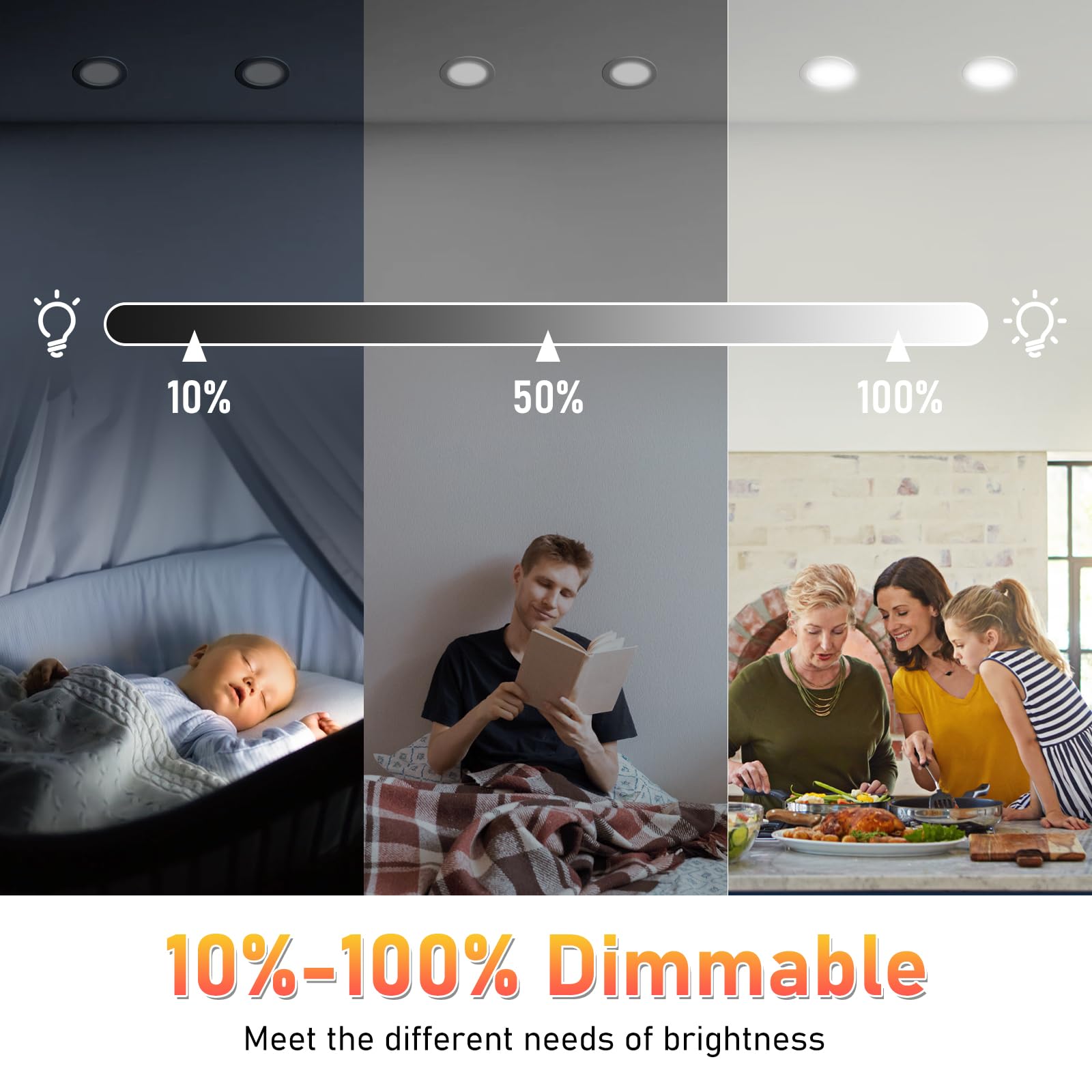 Hossom Downlight LED Techo Empotrable 7W 600LM, 230V IP44 Focos LED Interior Techo, Corte 67-75mm, Led Blanco Cálido 3000K, Natural 4000K y Frio 6500K, Pack 6 Foco Empotrablepara Cocina, Salón, Baños