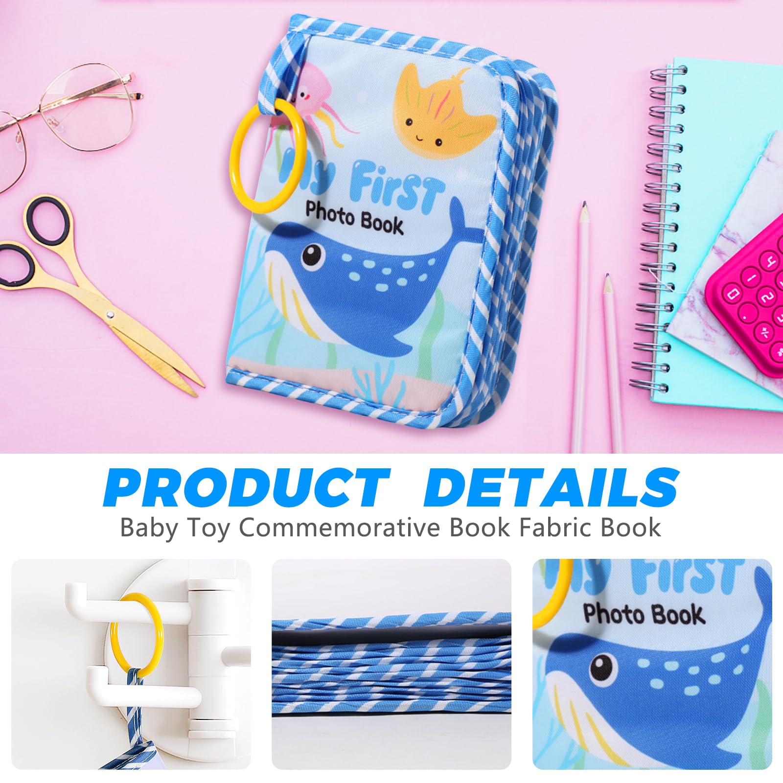Baby photo album,My First Baby Photo Album Holds 17 4x6 Photos,SiumPklay memory book Fabric Kid Memory Keepsake Gift for 4x6 Shower Kids Newborn Toddlers Boy Girl (Ocean) - Image 3