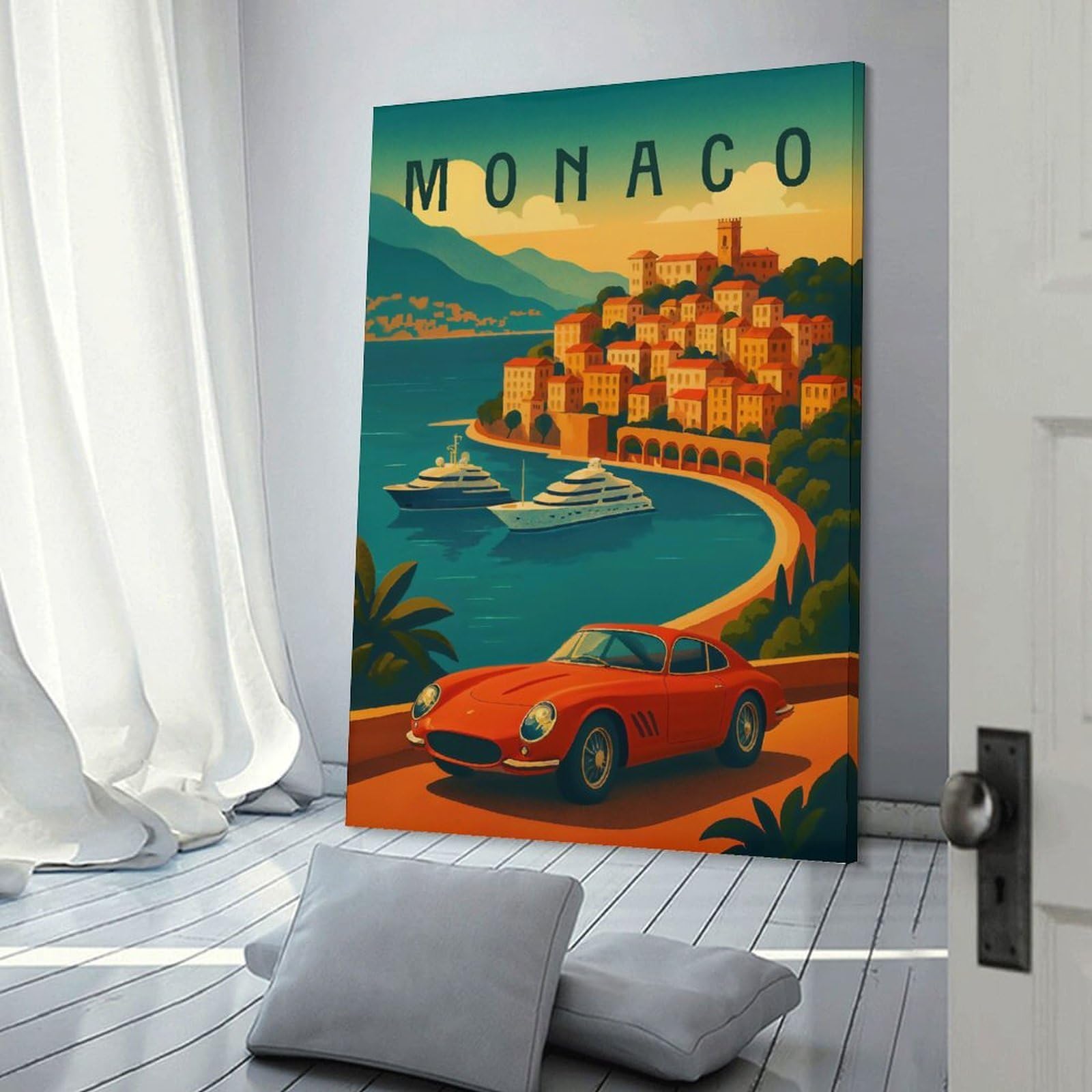 Junmoney Monaco Travel Decorative Wall Artwork 20x30inch(50x75cm), for Living Room, Bedroom, Office Or Hallway, Decorative Artwork with Broad Appeal