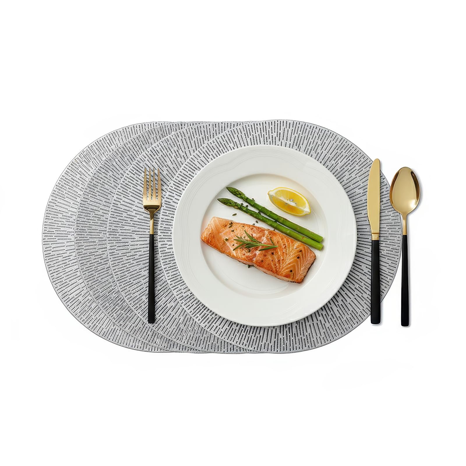 Sets de table rond PVC argent lavable lot de 4 dessous de table antidérapant cuisine 38cm