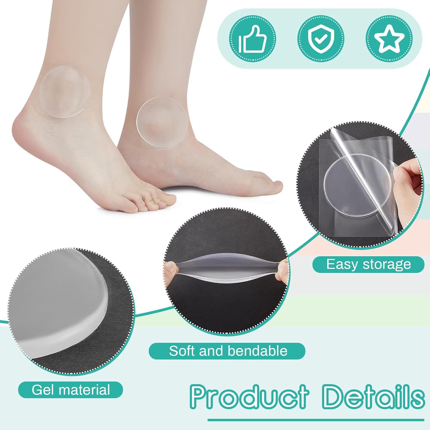 Sotiff 4 Pcs Ankle Gel Pads for Skates Hockey 2.48",Rectangular, Round | Cushion Ankle Bones Pain Relief, Reusable Gel Discs Ice Skating Ski Boots, Clear Protector Fits Classic Style Users