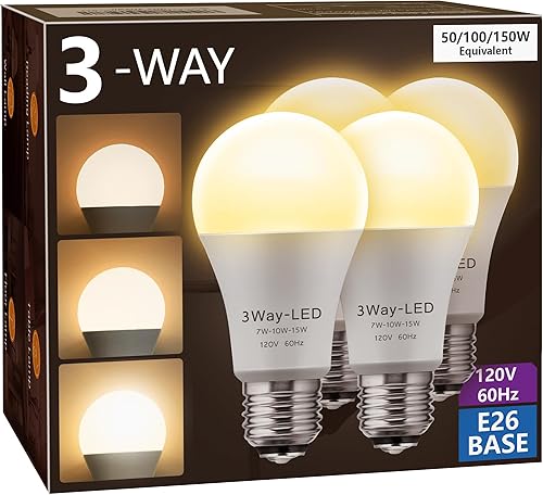 Briignite Bombillas LED, bombillas de 3 vías 50 100 equivalentes a 150 W, bombillas de 3 vías, bombillas A19 de tres vías, base media E26, blanco disponible en Yaxa El Salvador