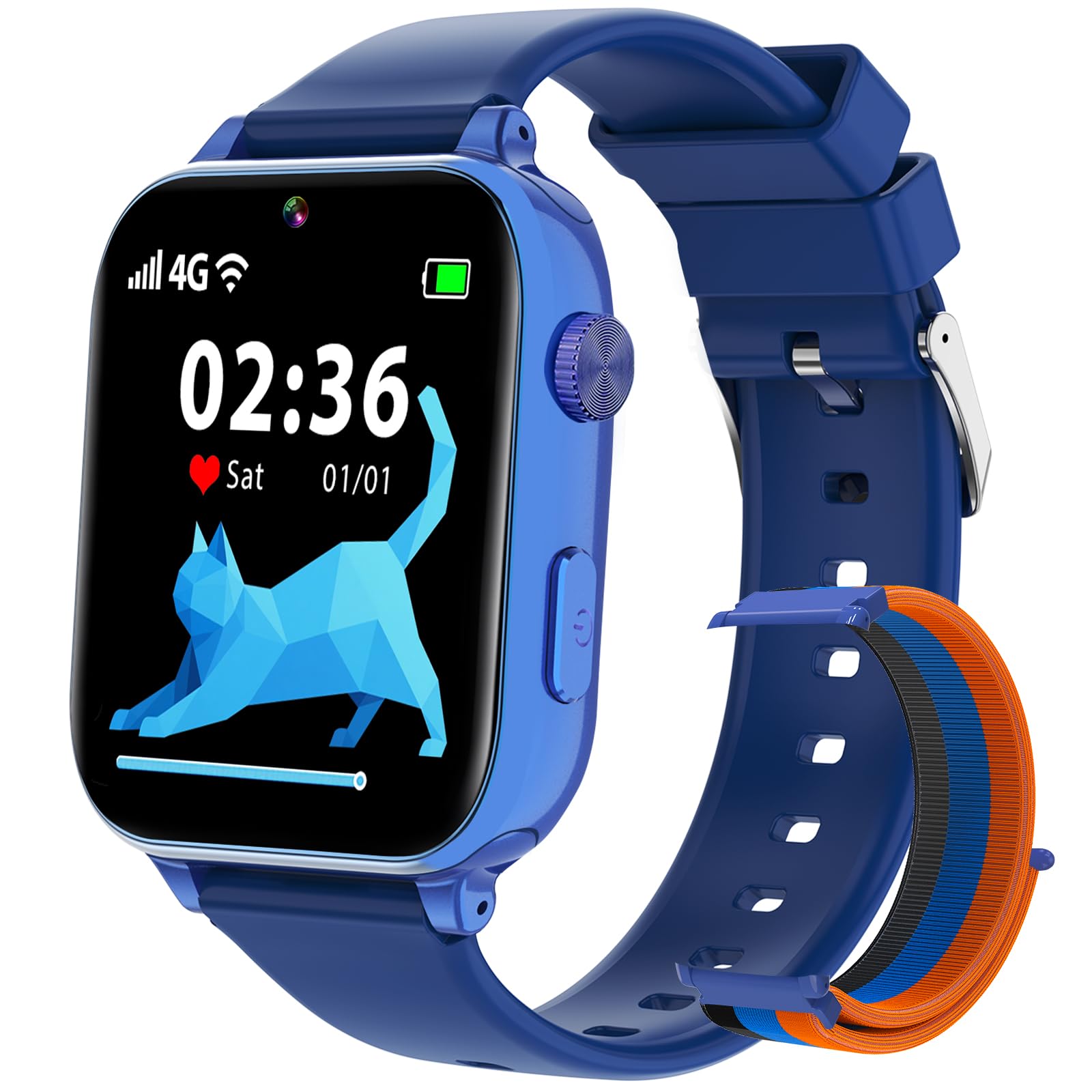 PTHTECHUS 4G Reloj Inteligente Niño, Smartwatch Niños Niña con GPS, Videollamadas, Chat de Voz, SOS, Modo Clase, WiFi, Juegos, Cámara, Reloj Niños Regalo para Niñas niños 4-12 años Regalo (Azul)