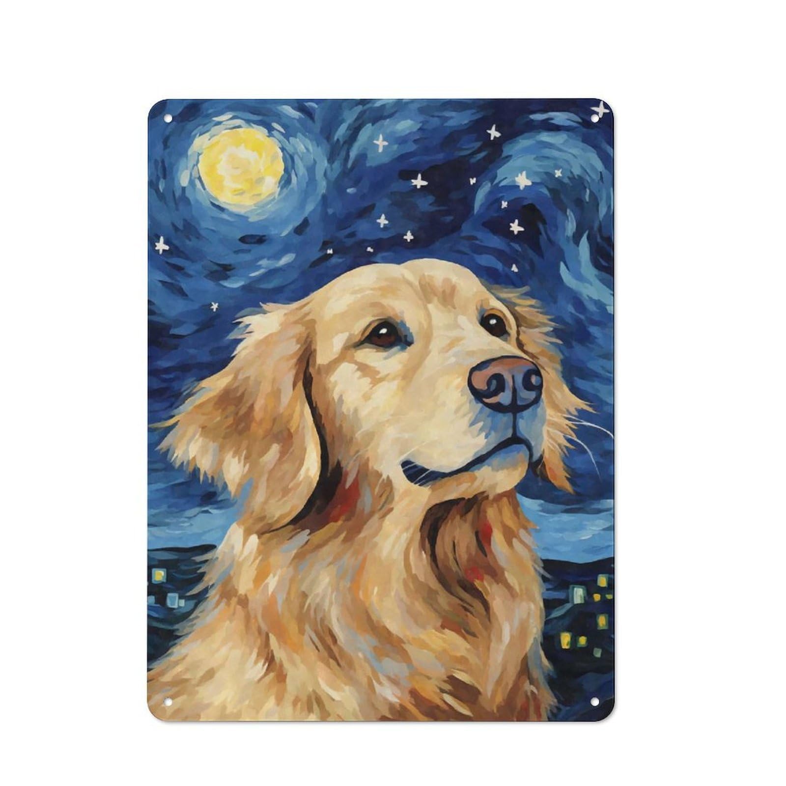 Junmoney Style Golden Retriever Night(2) Rustic Metal Sign 40X30cm For Garden Room Or Summerhouse, For Summerhouse Decorators