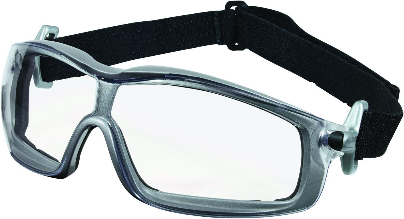 MCR Safety RT120AF Rattler Nylon Indirect Vented Elastic Strap Dielectric Glasses with Silver Frame and Clear Anti-Fog Lens