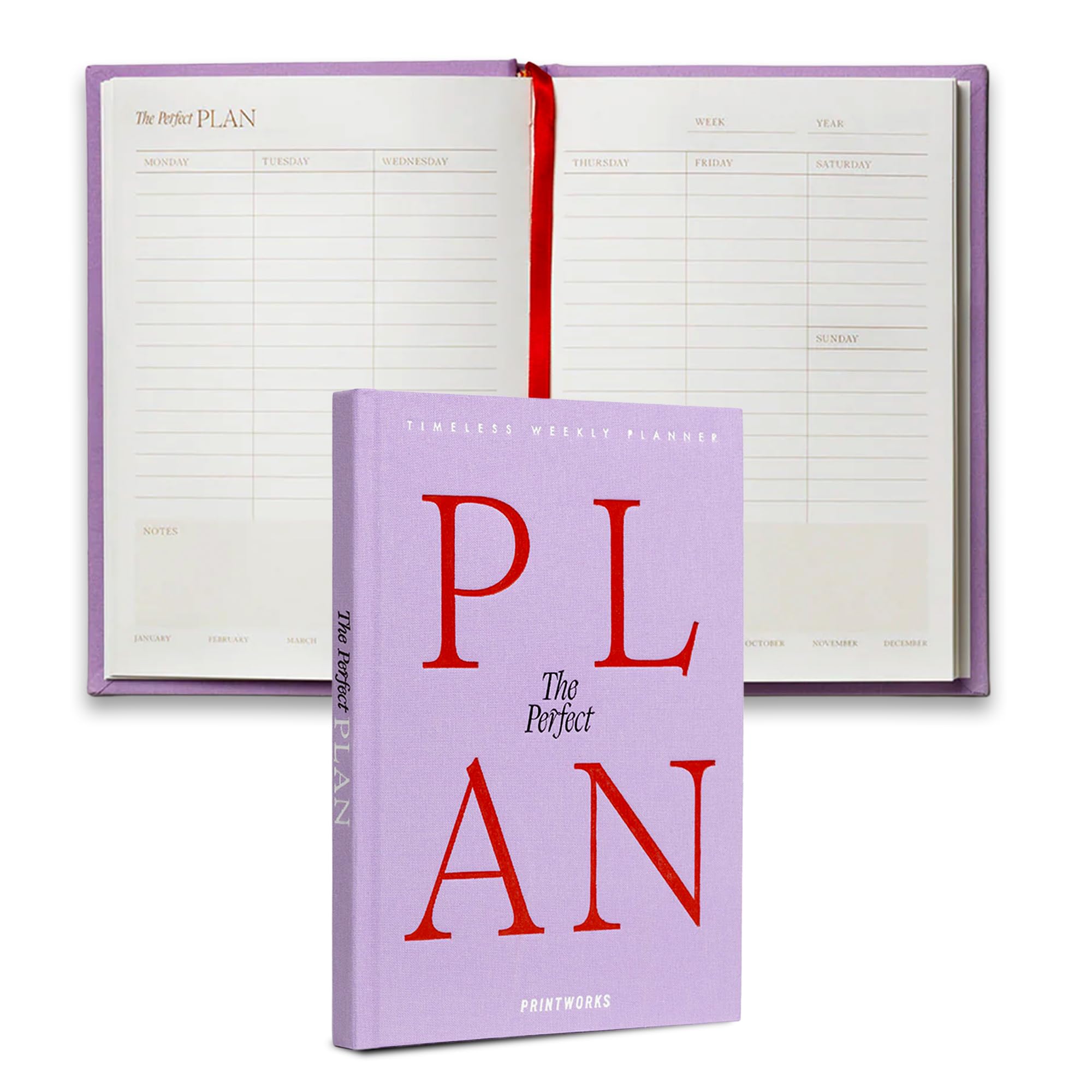 Printworks Agenda semanal, violeta, 15,2 x 22,8 cm, 104 páginas, agenda minimalista sin fecha y organizador de tareas con cubierta de tela