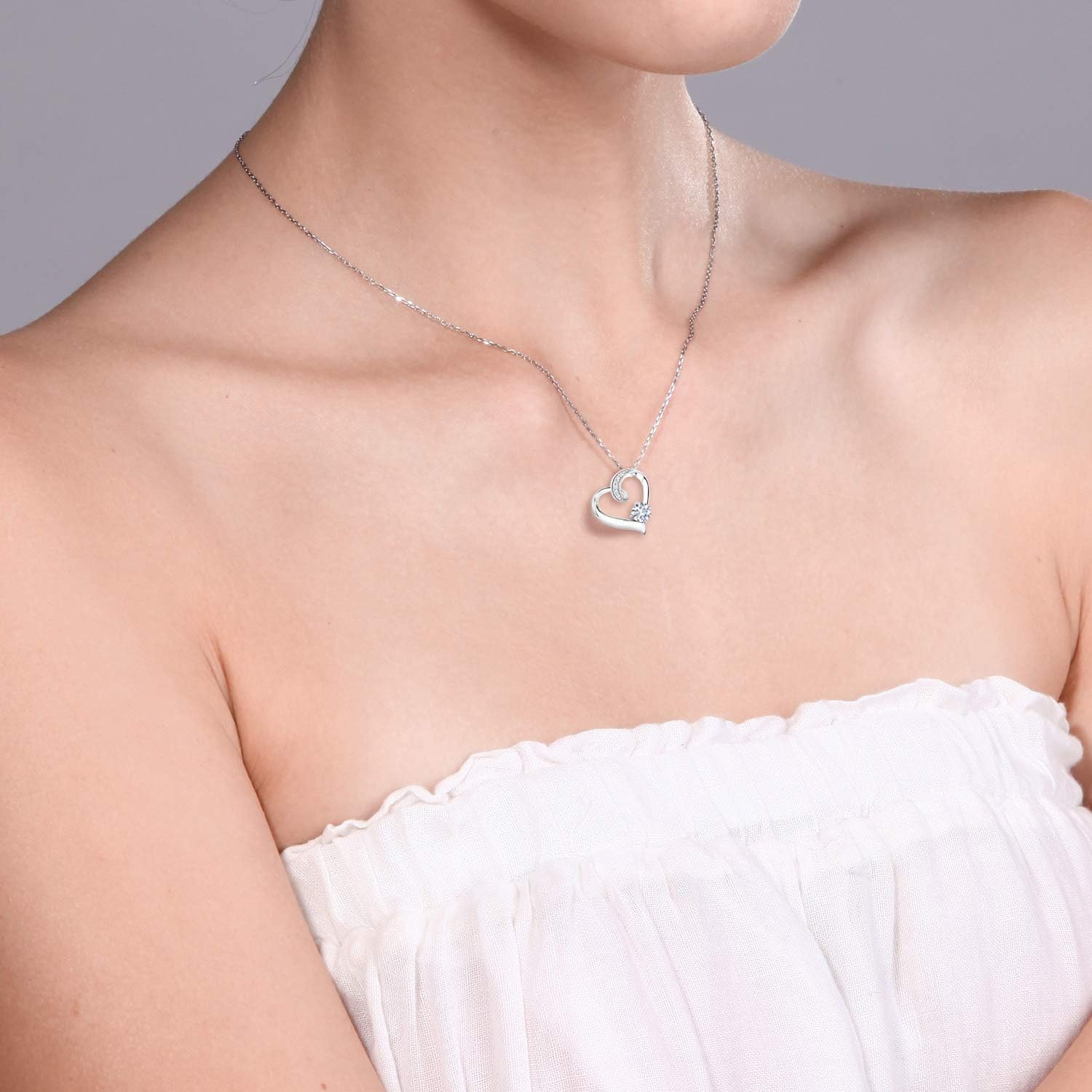 Gem Stone King Heart Pendant Necklace For Women | 10K White Gold | 5MM Round Gemstone Birthstone and White Lab Grown Diamond | Gold Necklace | 18 Inch Chain | Fine Jewelry Gifts for Her Mom Wife