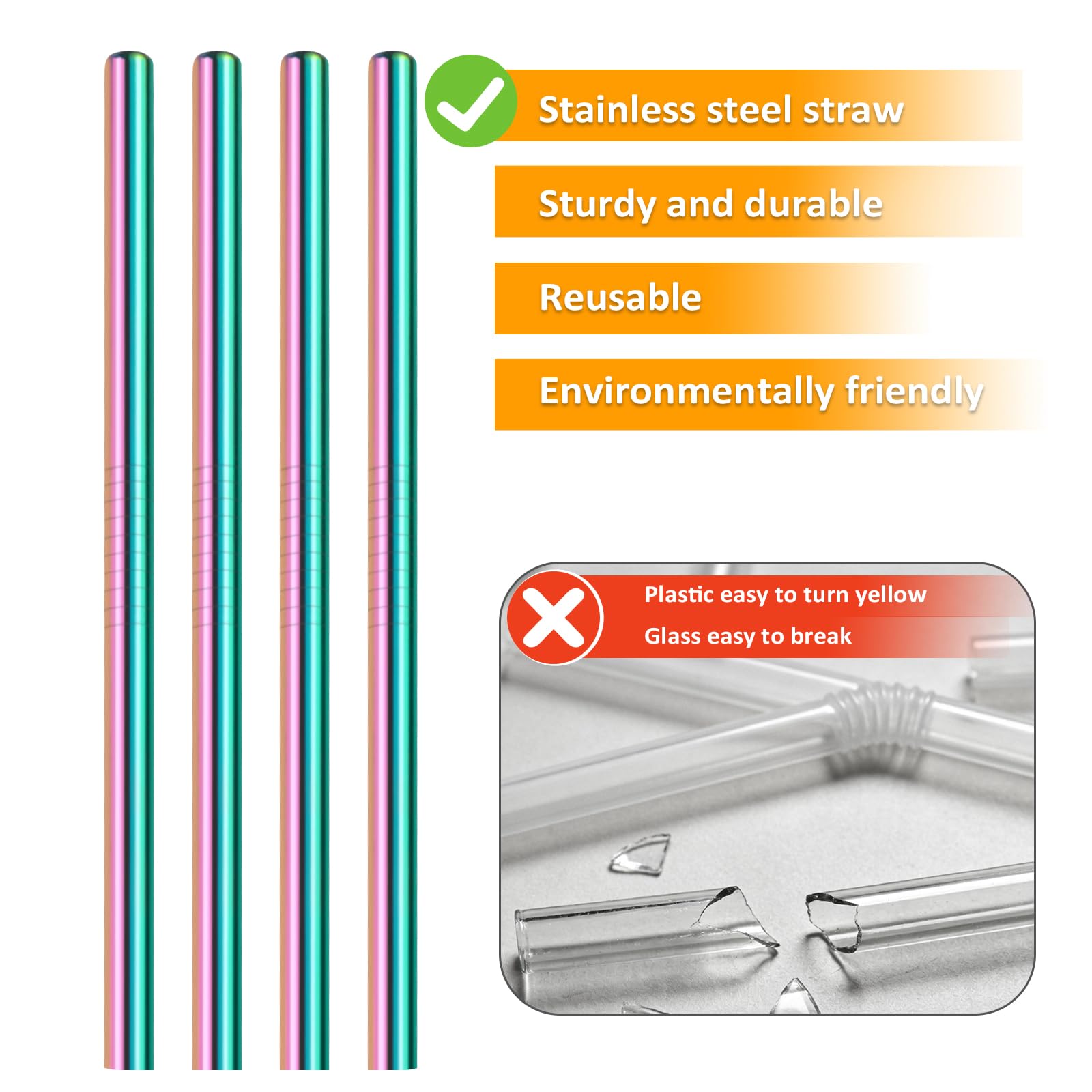 Pajitas de metal reutilizables de acero inoxidable con 24 puntas de silicona, 4 cepillos de limpieza, 1 bolsa para vaso de 20 30 oz