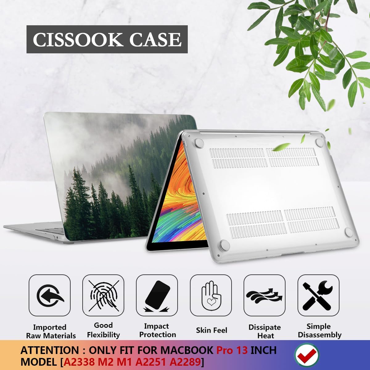 CISSOOK Compatible with MacBook Pro 13 inch Case M2 A2338 with Touch Bar 2023 Release, Forest Hard Shell Case with Keyboard Cover +Screen Protector for Pro 13 2025-2020 A2338 M1 A2251 a2289, Forest - Image 6
