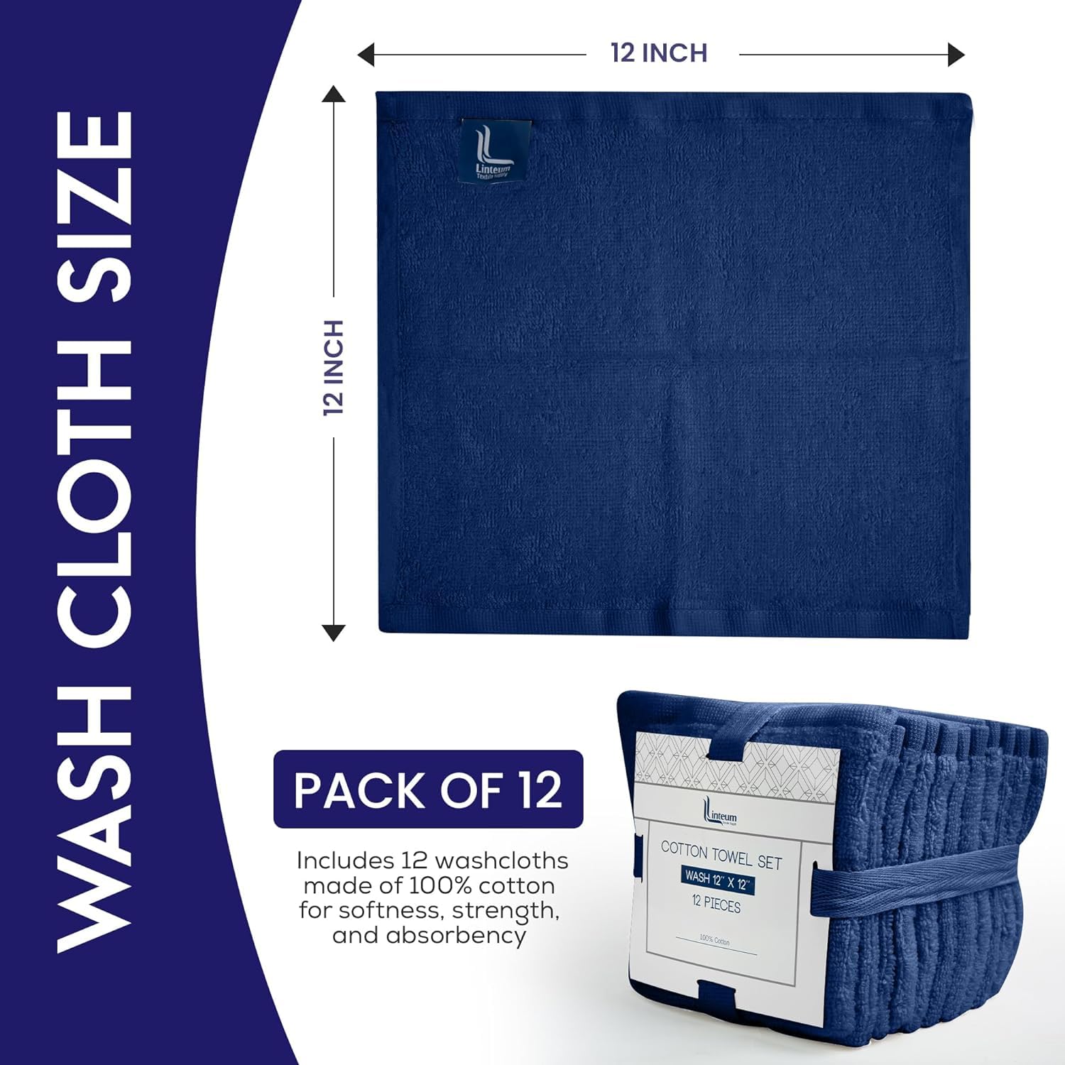 12 Waschlappen Aus 100% Ringgesponnener Baumwolle – Extra Weich & Saugstark, 30,5x30,5 Cm, Maschinenwaschbar