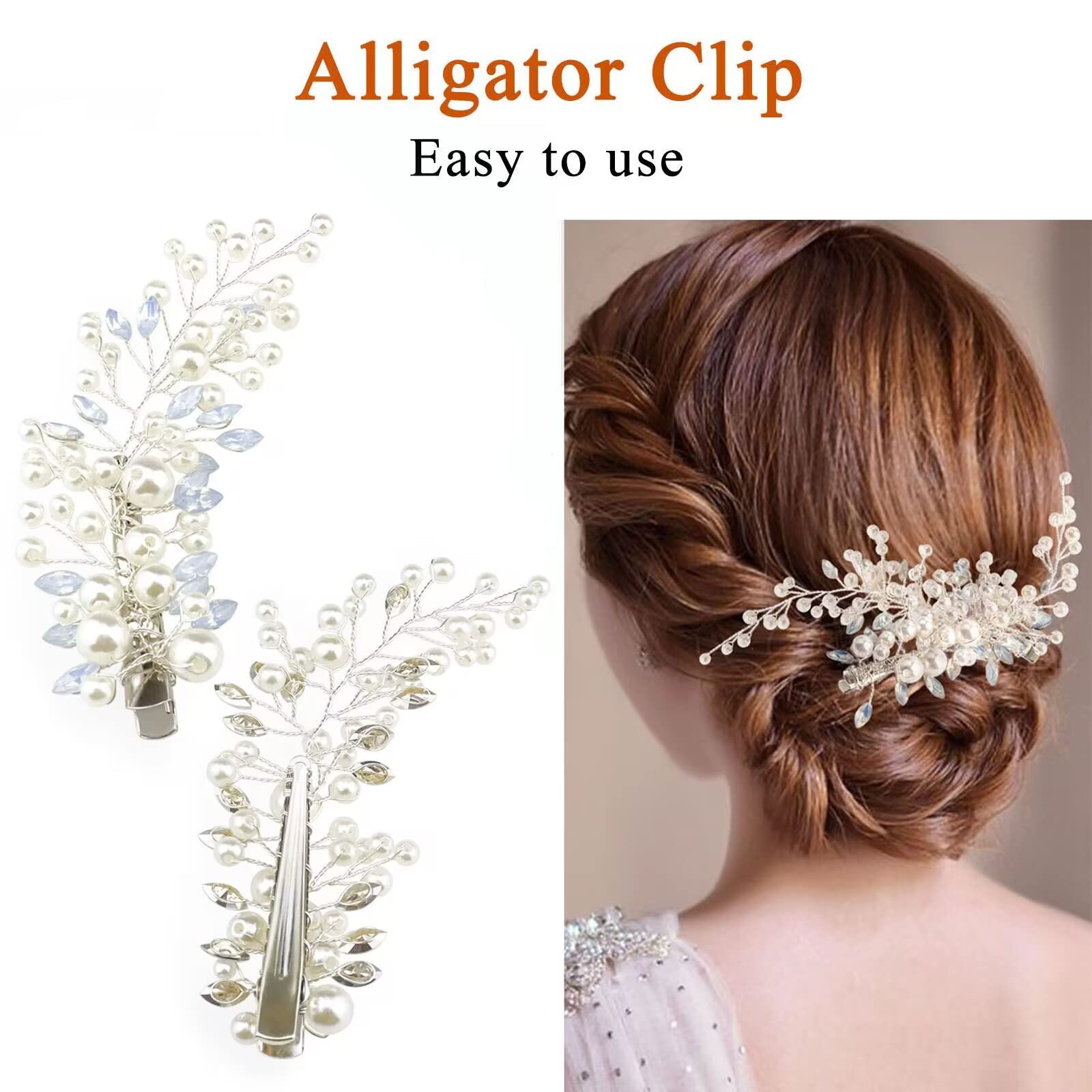 Bridal Hair Clip - Rhinestones- Bendable Amazon.com : Sppry Pearl Rhinestone Alligator Hair Clips  main image 4
