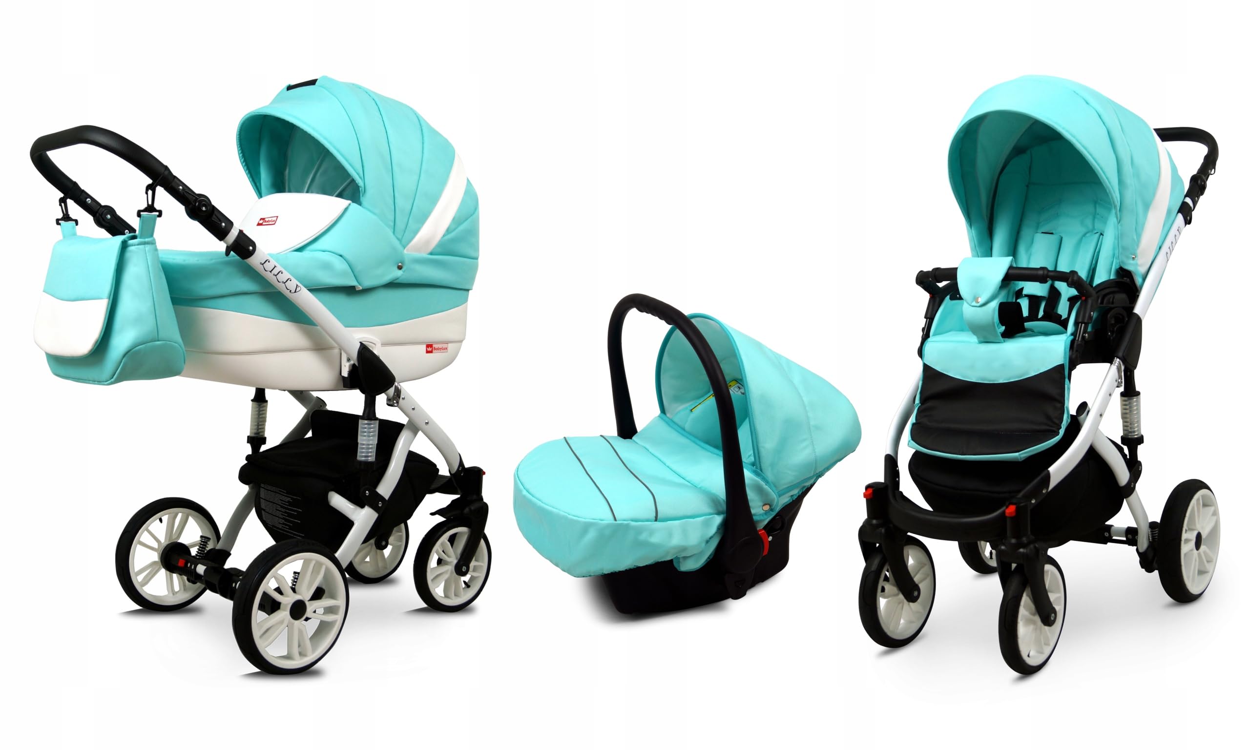 BabyLux® Carrito de Bebé Sistema de Viaje Set 3 en 1 - Lilly - incl. Capazo, Silla de Paseo, Silla Coche - Cochecito - con Bolso cambiador, Cubierta para la lluvia, Mosquitera etc.