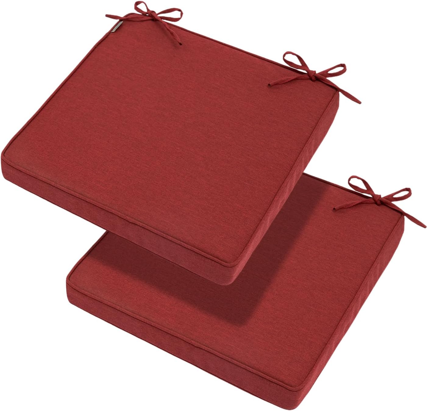 magpie fabrics indoor outdoor waterproof square chair cushion, 18" x 18" x 2.5", 2 pack, water resistant seat cushions, for patio garden office, dark red