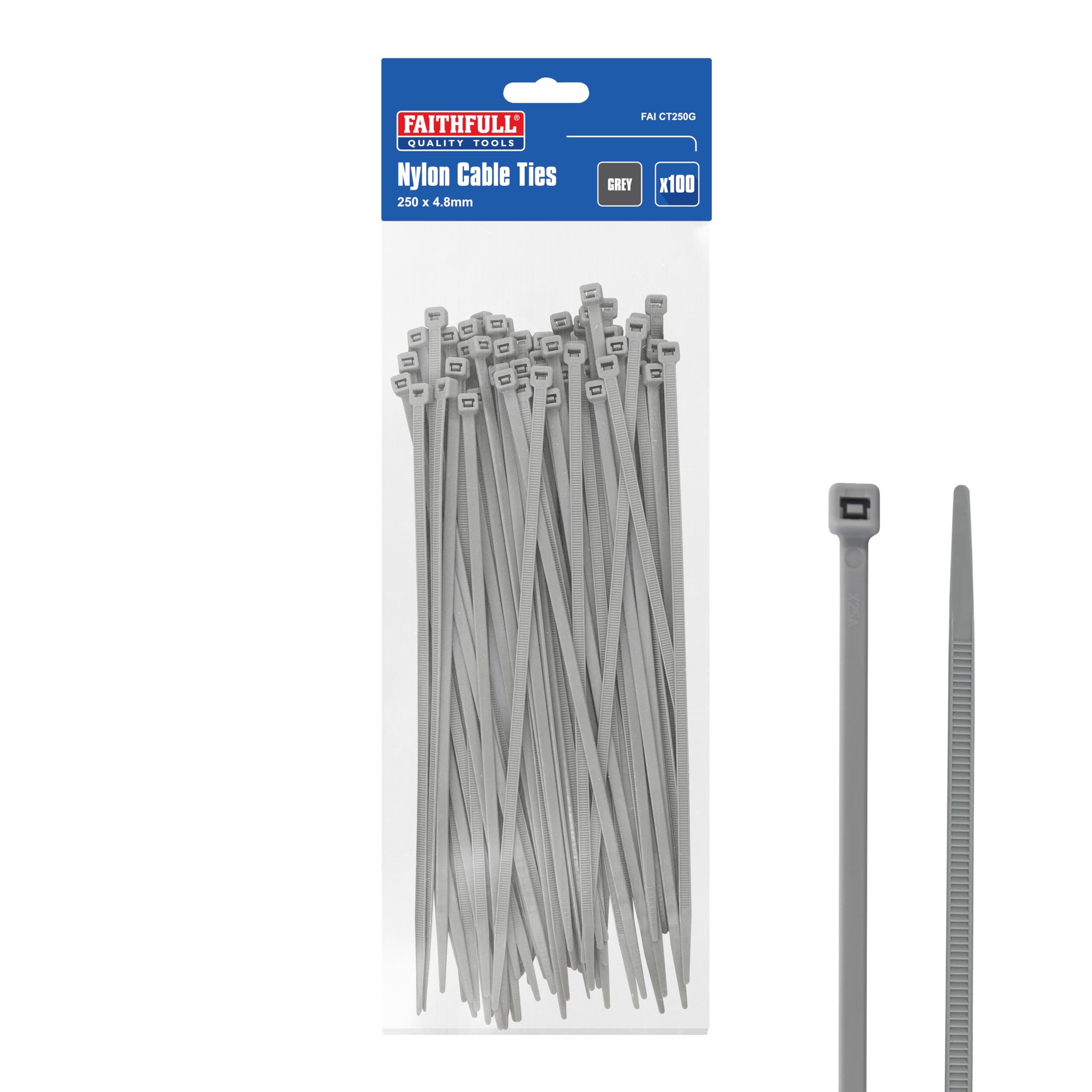 Faithfull Grey Nylon Cable Ties 4.8 x 250mm Pack of 100.
